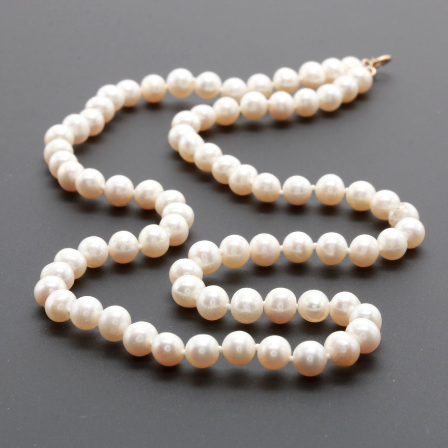14K Yellow Gold Cultured Pearl Single Strand Necklace