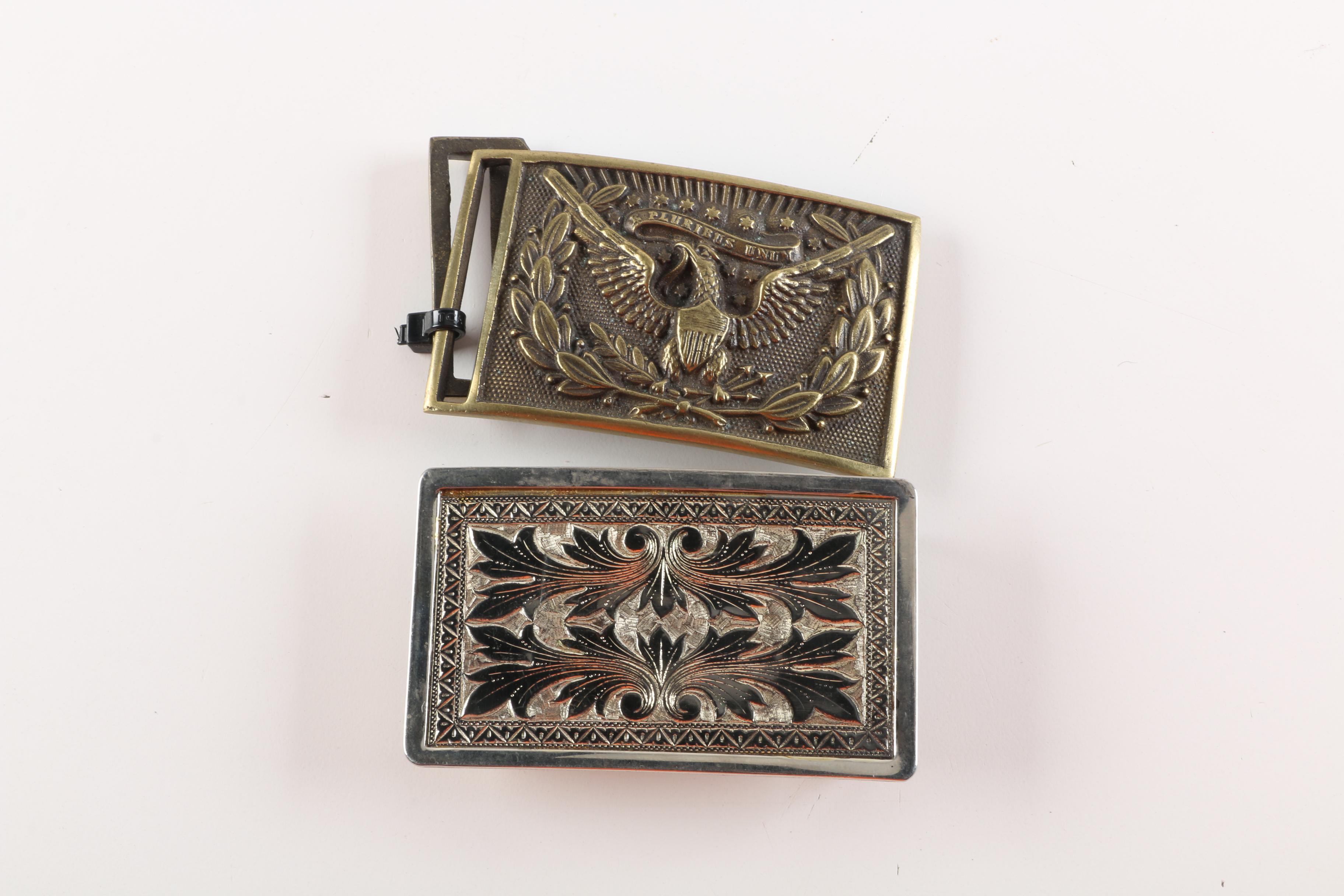 Metal Belt Buckles Including Rolls-Royce, Tennis Racquet, Eagle and Others