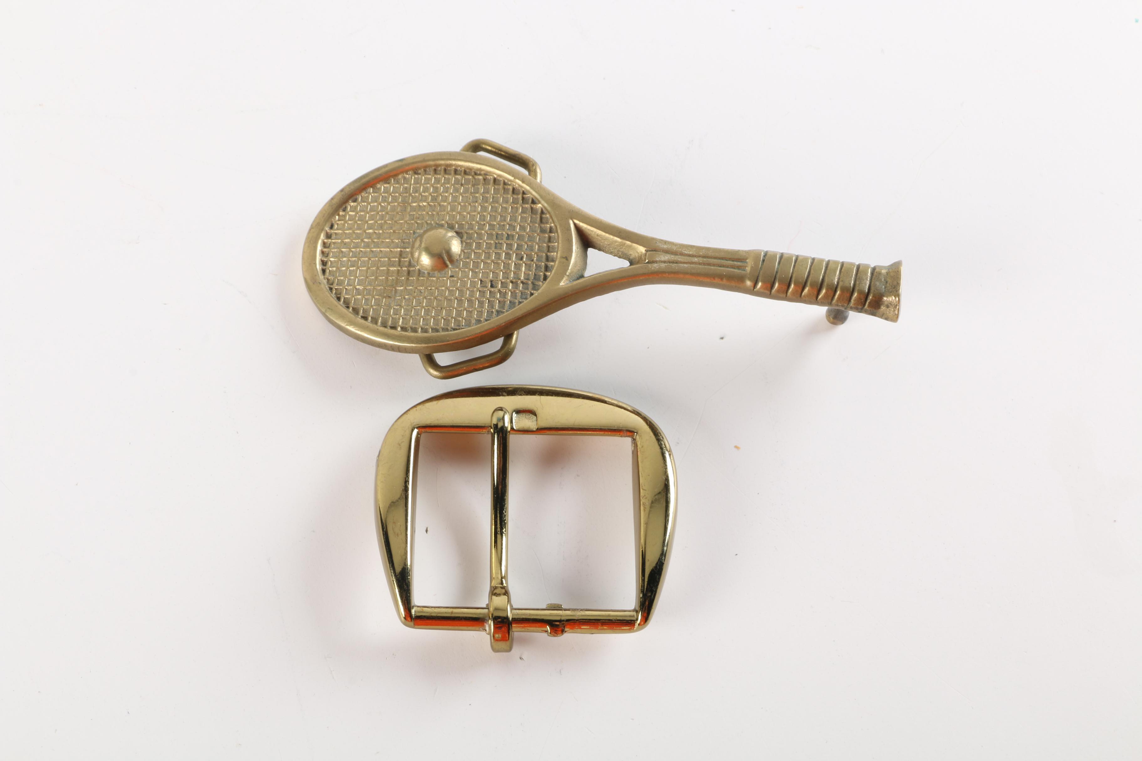 Metal Belt Buckles Including Rolls-Royce, Tennis Racquet, Eagle and Others