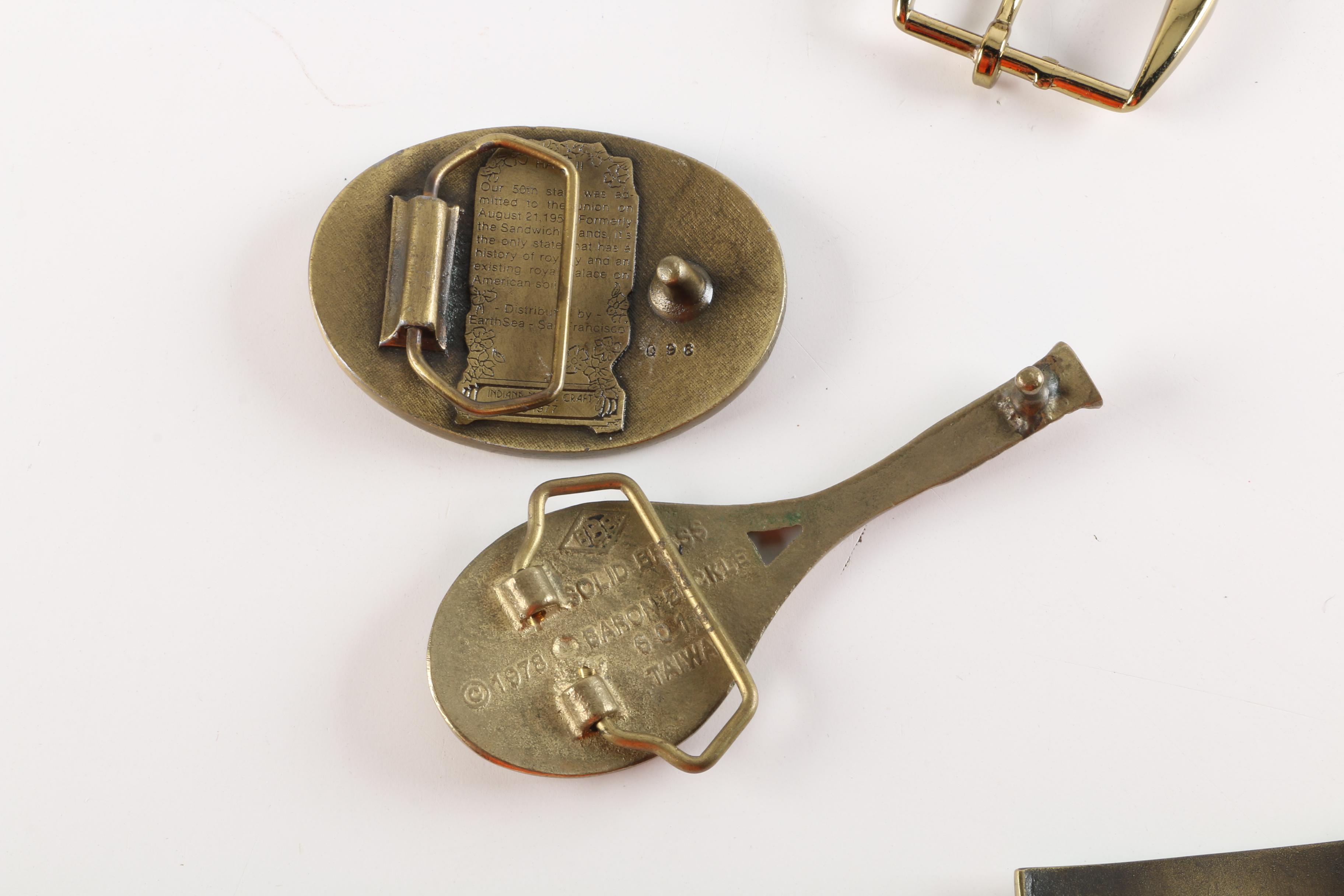 Metal Belt Buckles Including Rolls-Royce, Tennis Racquet, Eagle and Others