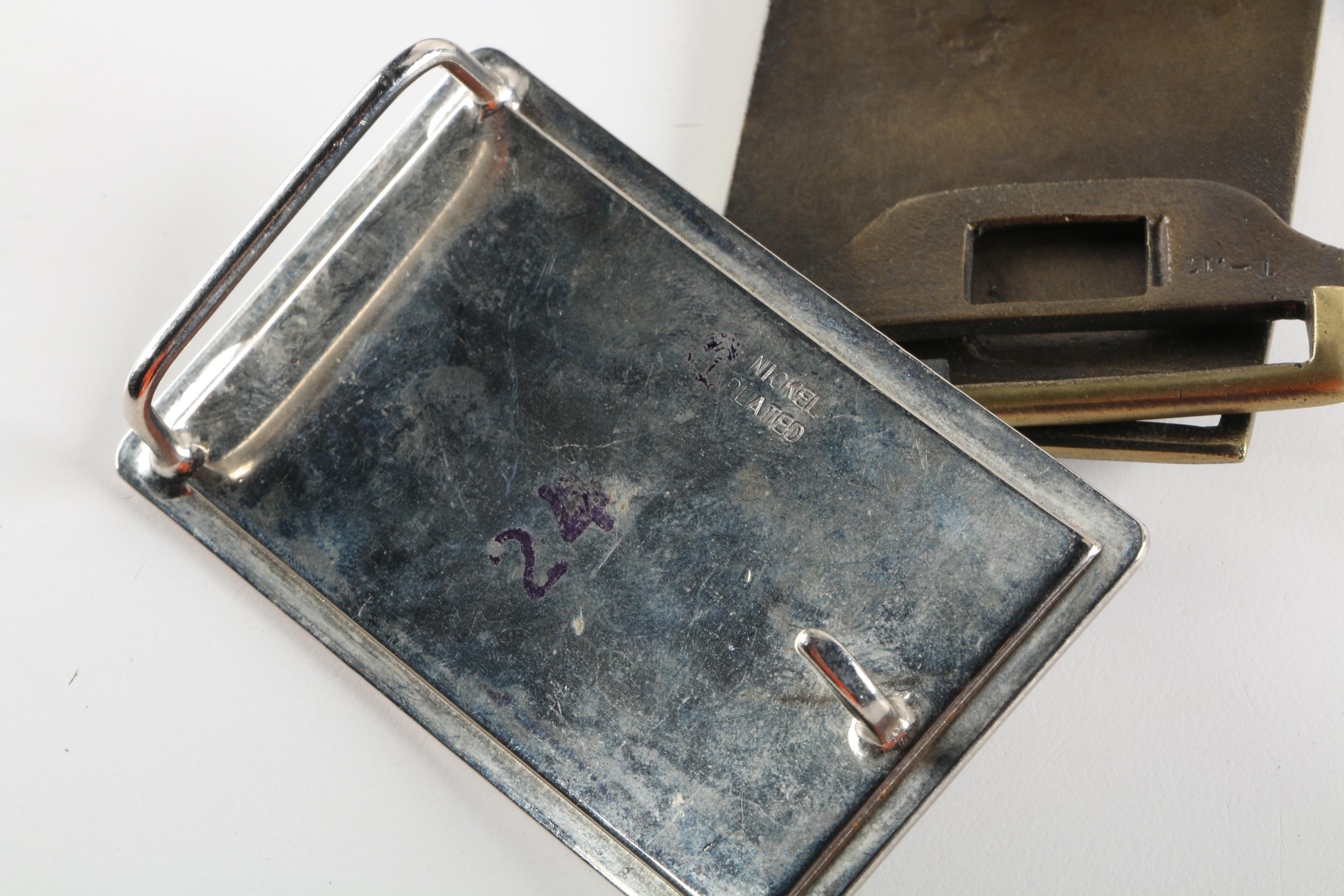 Metal Belt Buckles Including Rolls-Royce, Tennis Racquet, Eagle and Others