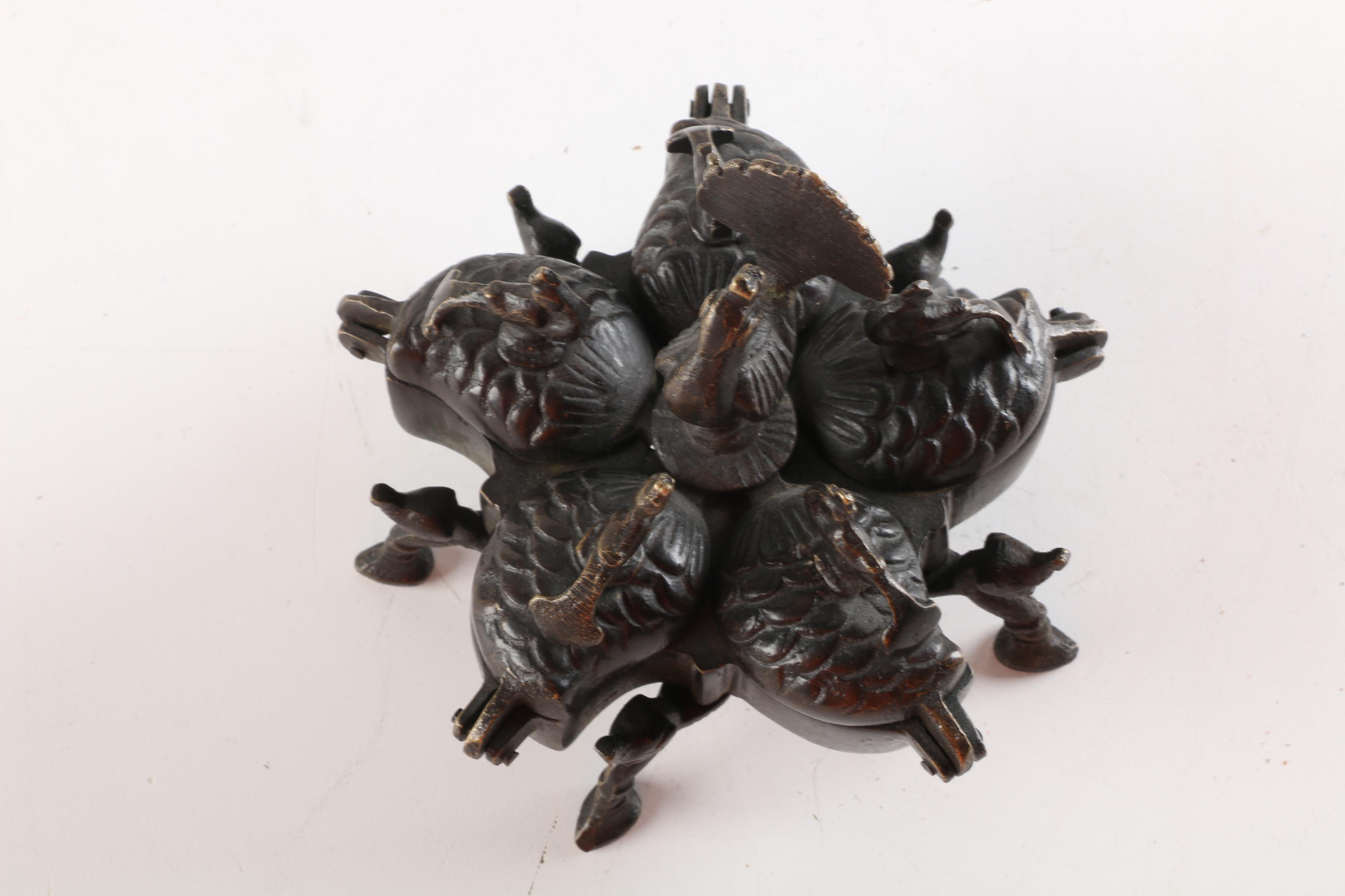 Brass Indian Peacock Spice Box with Brass Sculpture of Longhorn Skull