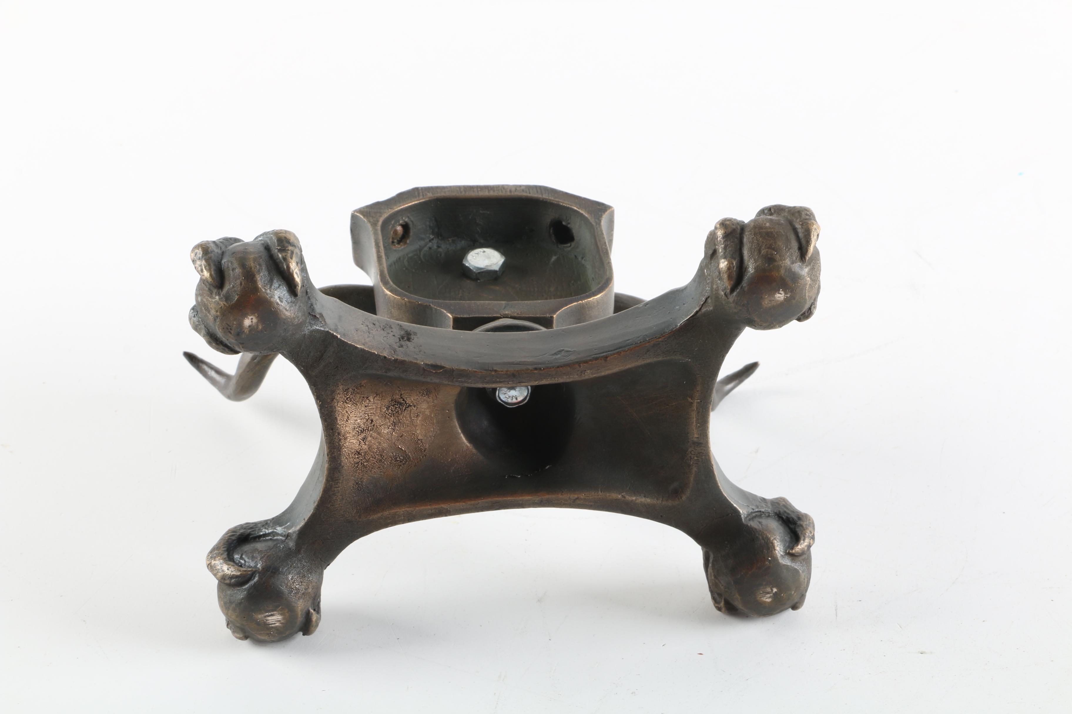 Brass Indian Peacock Spice Box with Brass Sculpture of Longhorn Skull