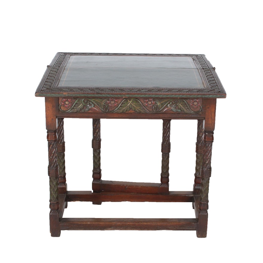 Early 20th Century Spanish Colonial Style Carved Oak and Polychromed Games Table