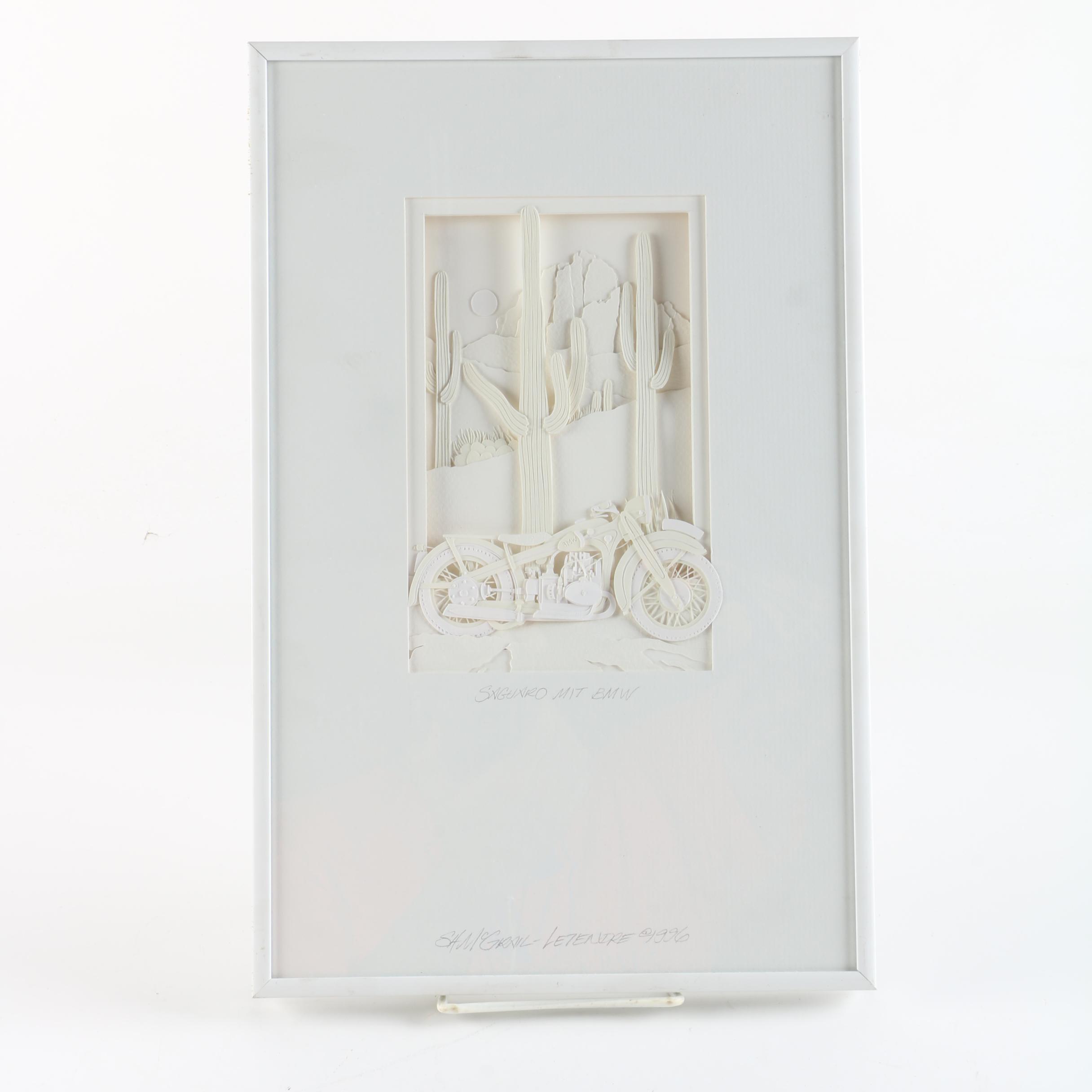 Stephanie Hart McGrail-Letendre 1996 Cut Paper Collage "Saguaro Mit BMW"