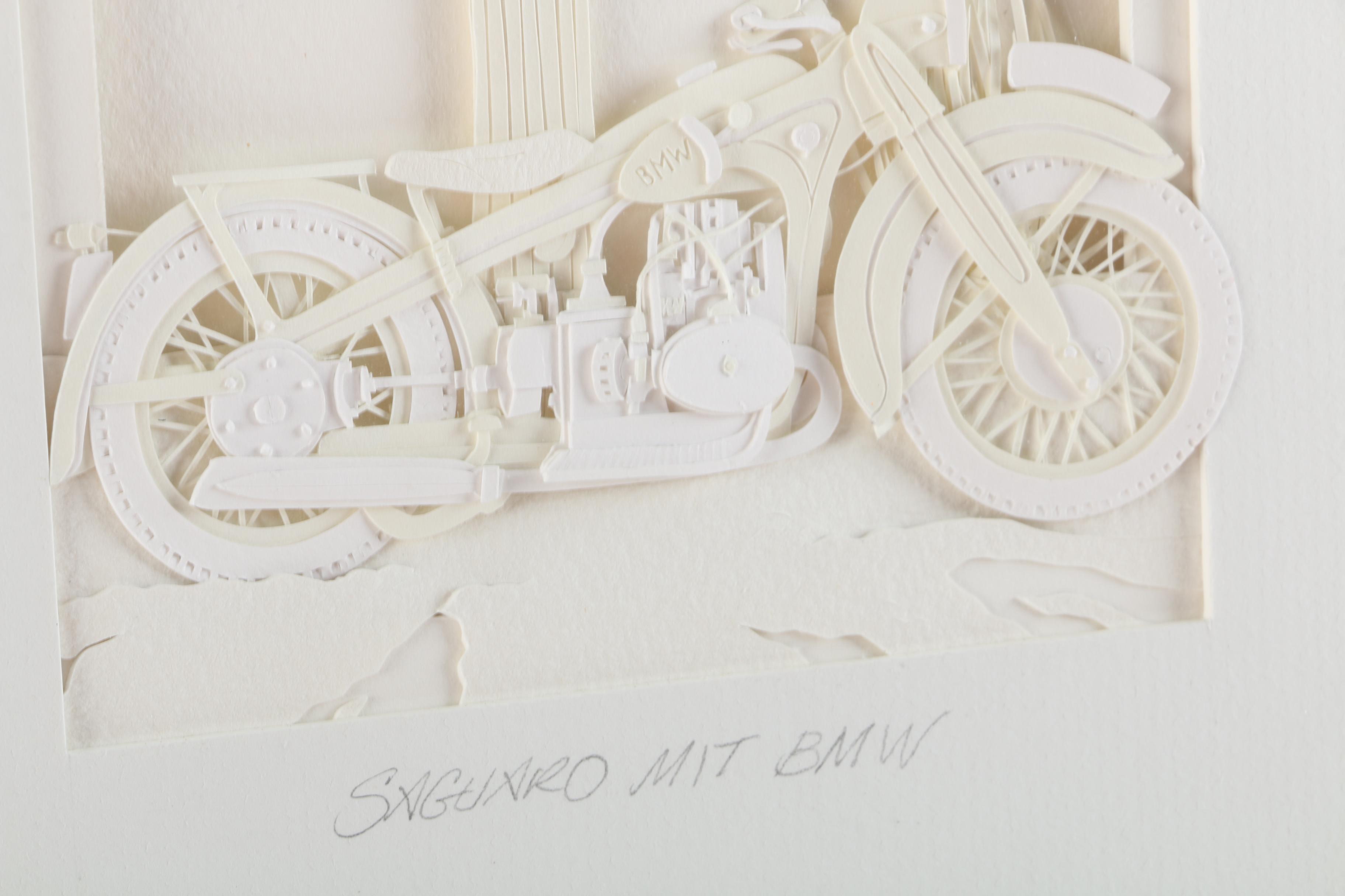 Stephanie Hart McGrail-Letendre 1996 Cut Paper Collage "Saguaro Mit BMW"