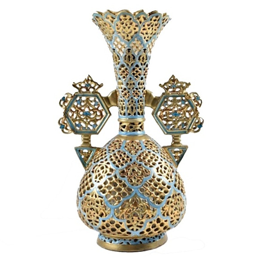 19th-Century Fischer Budapest Highly Reticulated Vase