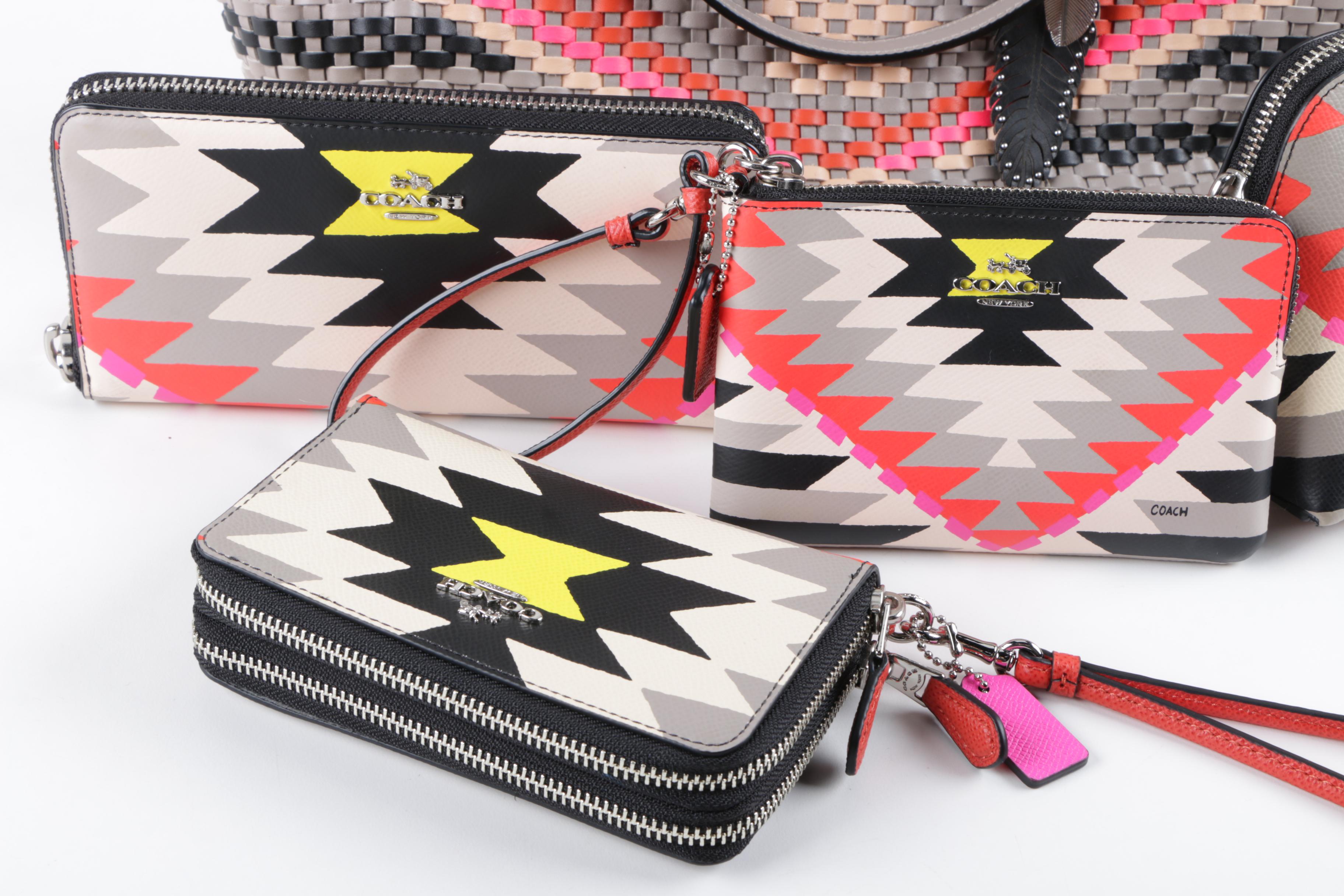 Coach Woven Leather Taxi Tote Handbag and Matching Wallet and Pouches