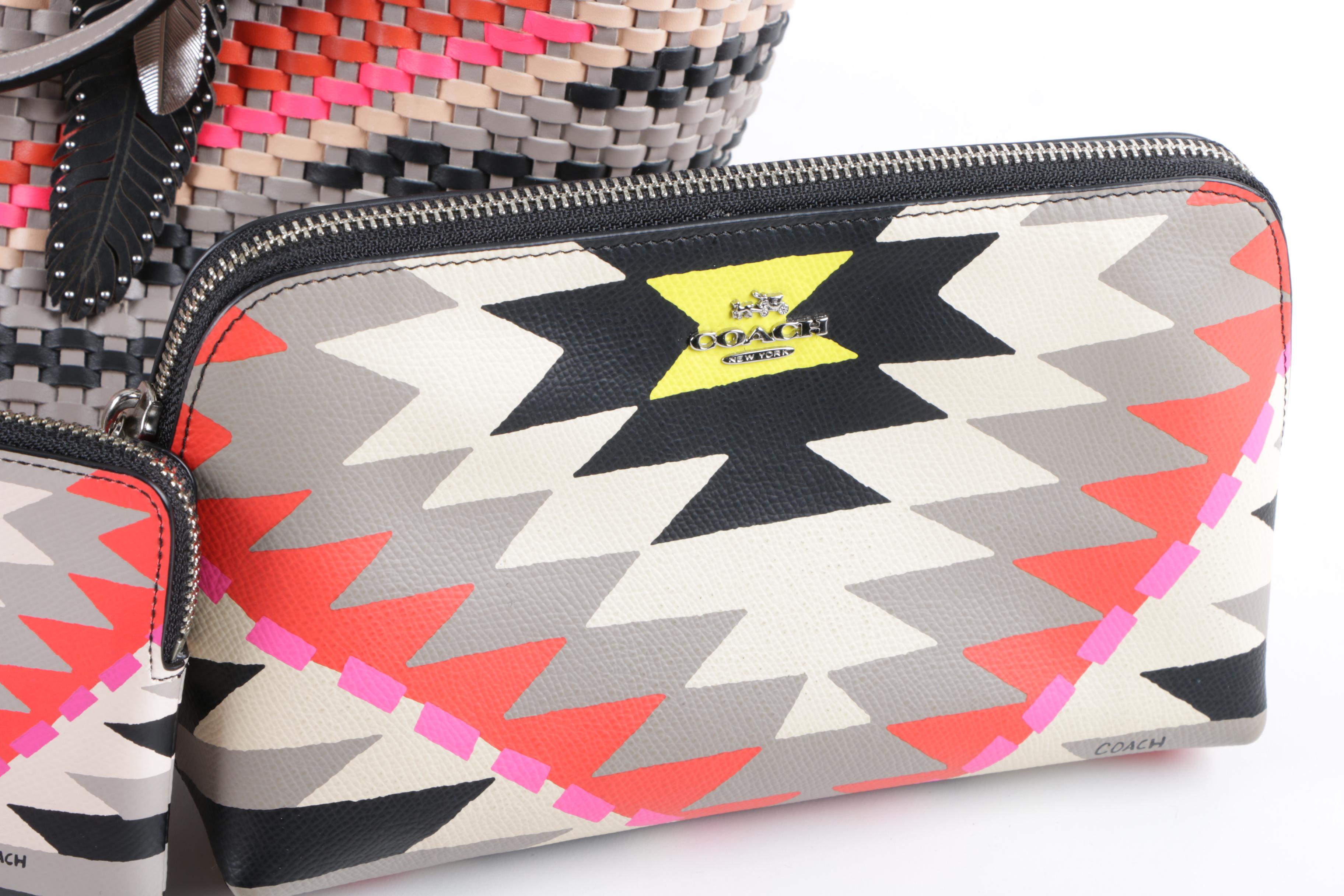 Coach Woven Leather Taxi Tote Handbag and Matching Wallet and Pouches