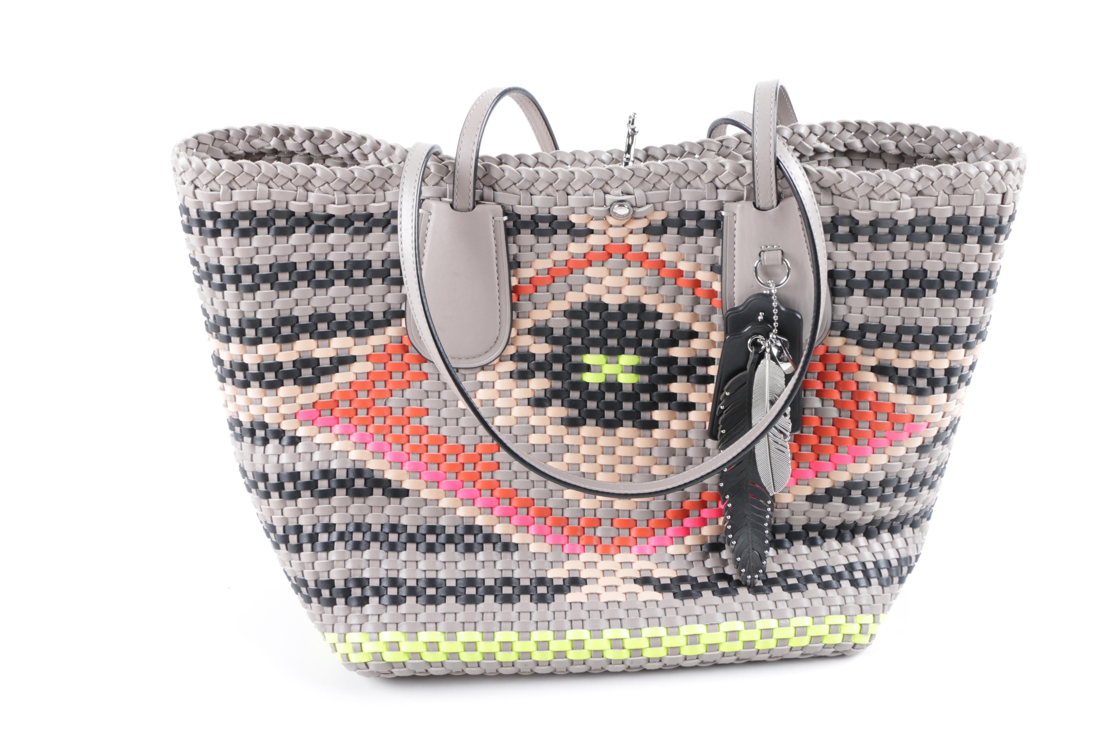 Coach Woven Leather Taxi Tote Handbag and Matching Wallet and Pouches