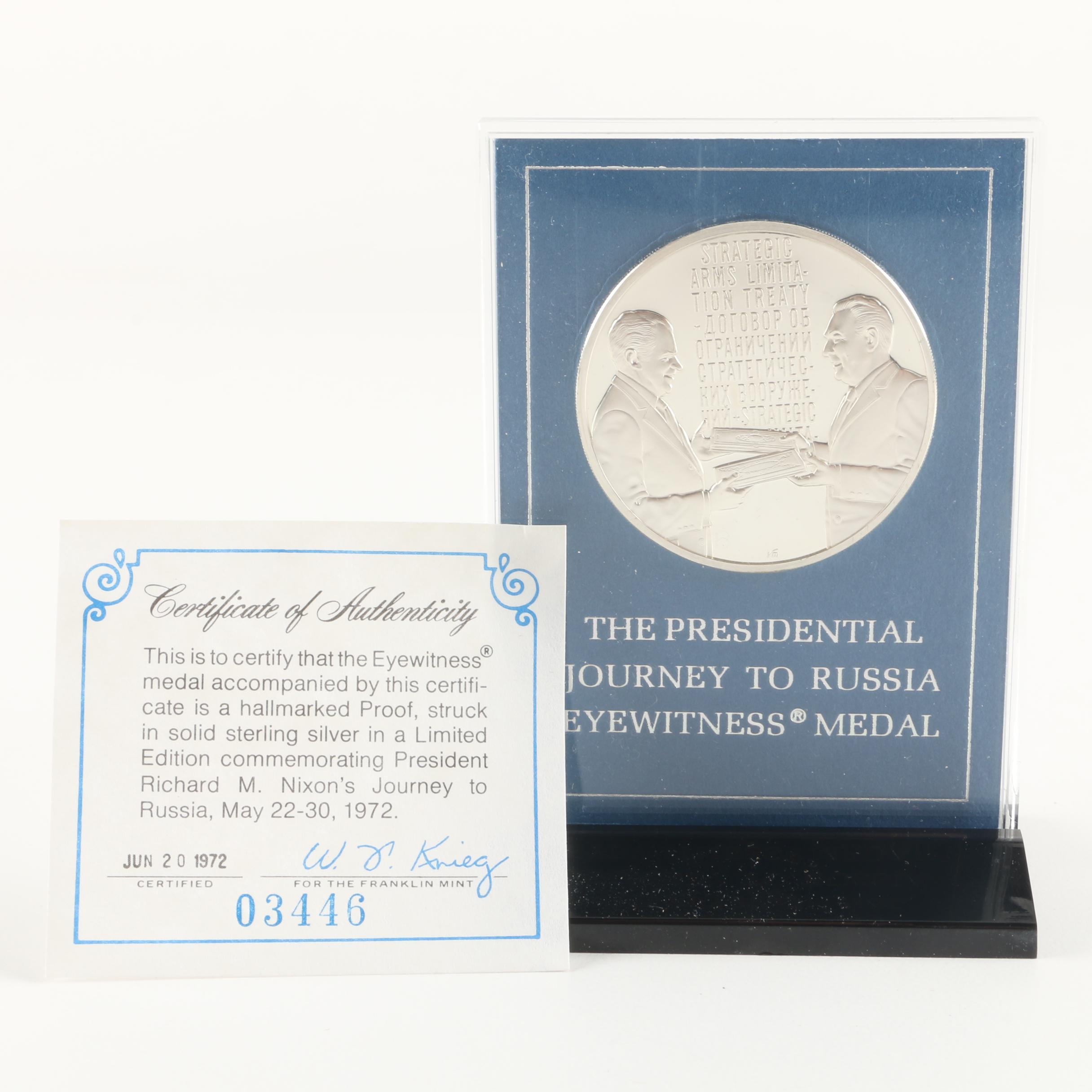 Franklin Mint "Presidential Journey to Russia" Sterling Silver Medal