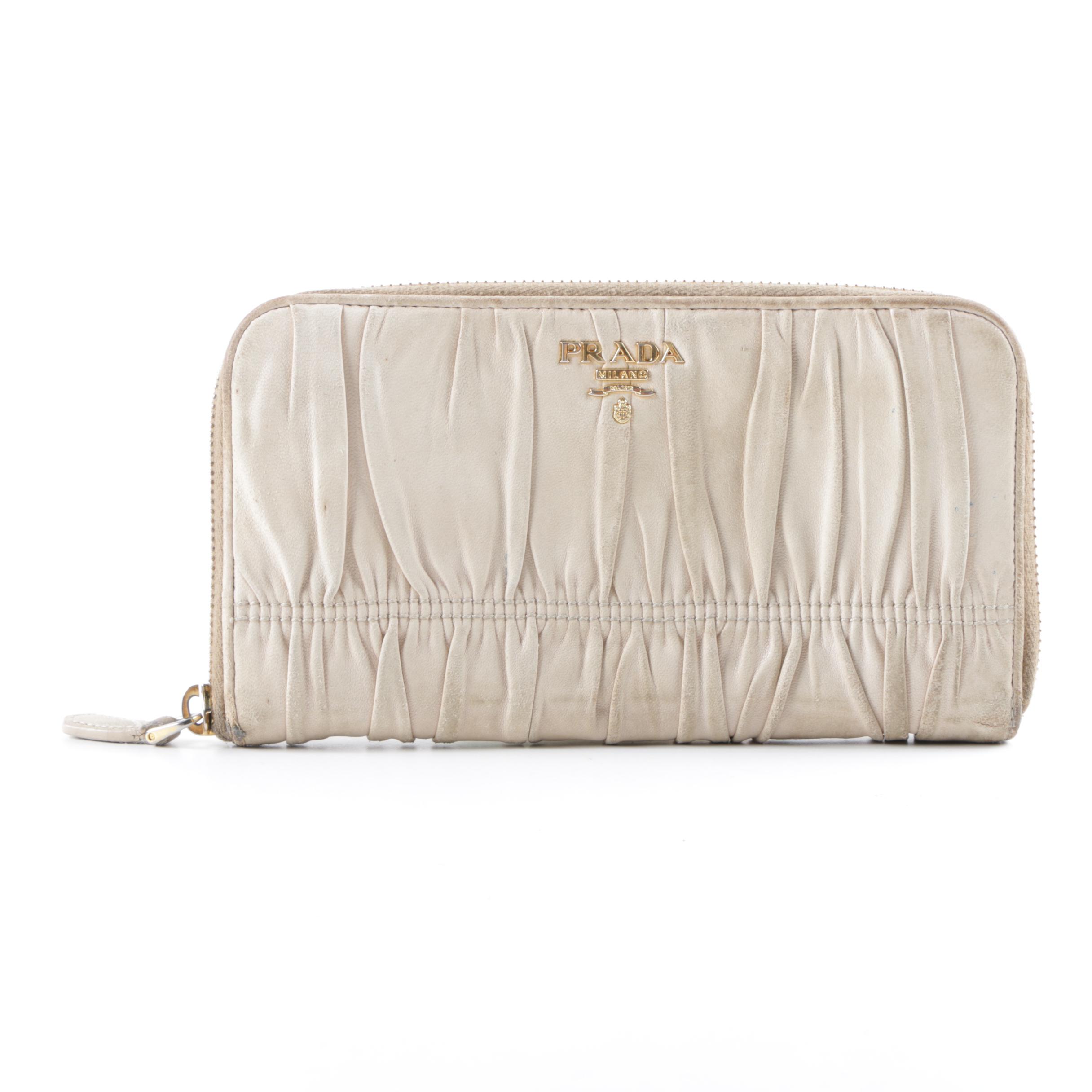 Prada Cream Gaufre Ruffle Leather Wallet, Made in Italy