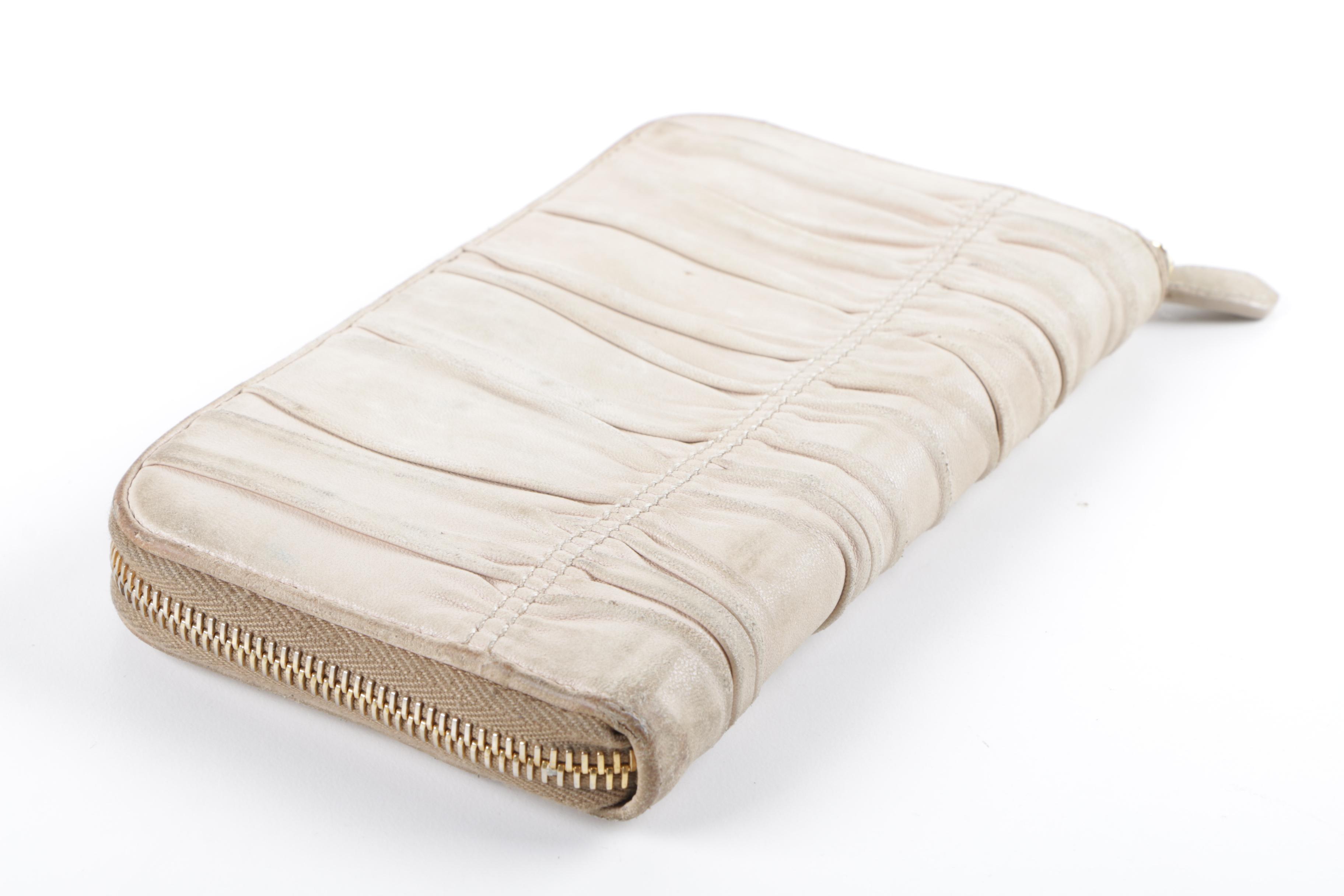 Prada Cream Gaufre Ruffle Leather Wallet, Made in Italy