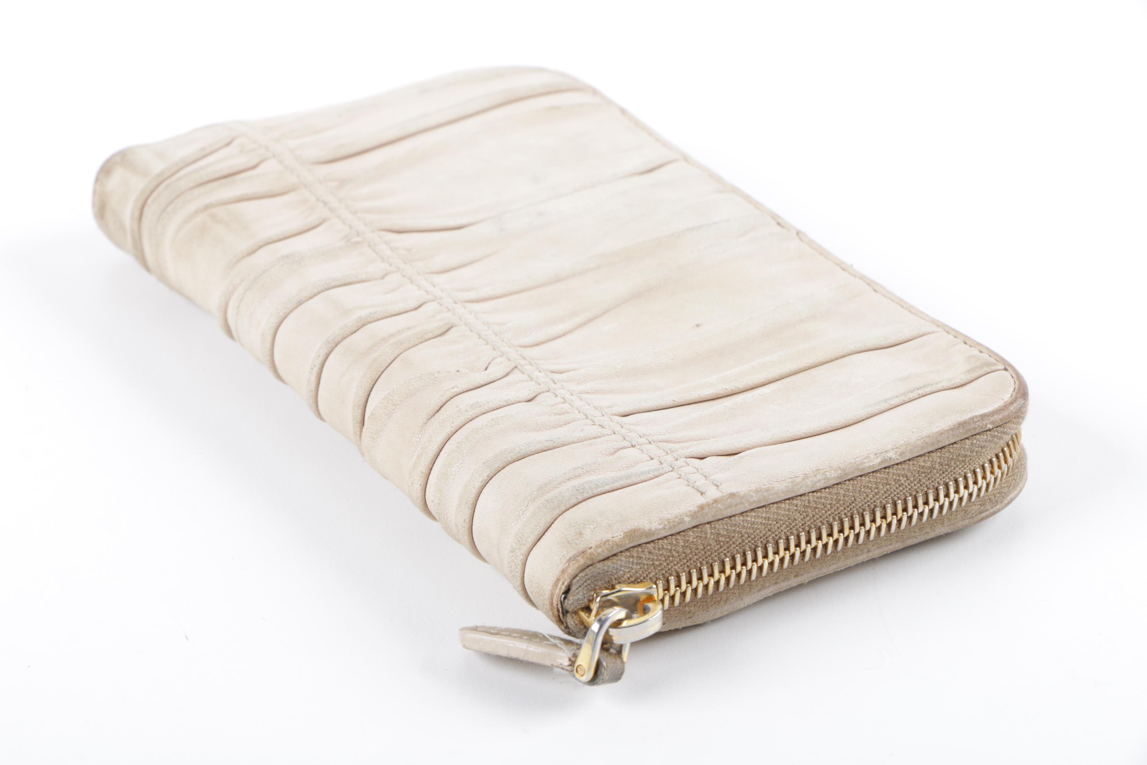Prada Cream Gaufre Ruffle Leather Wallet, Made in Italy