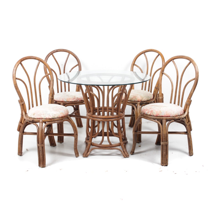 Vintage Philippine Bamboo Cafe Table and Chairs