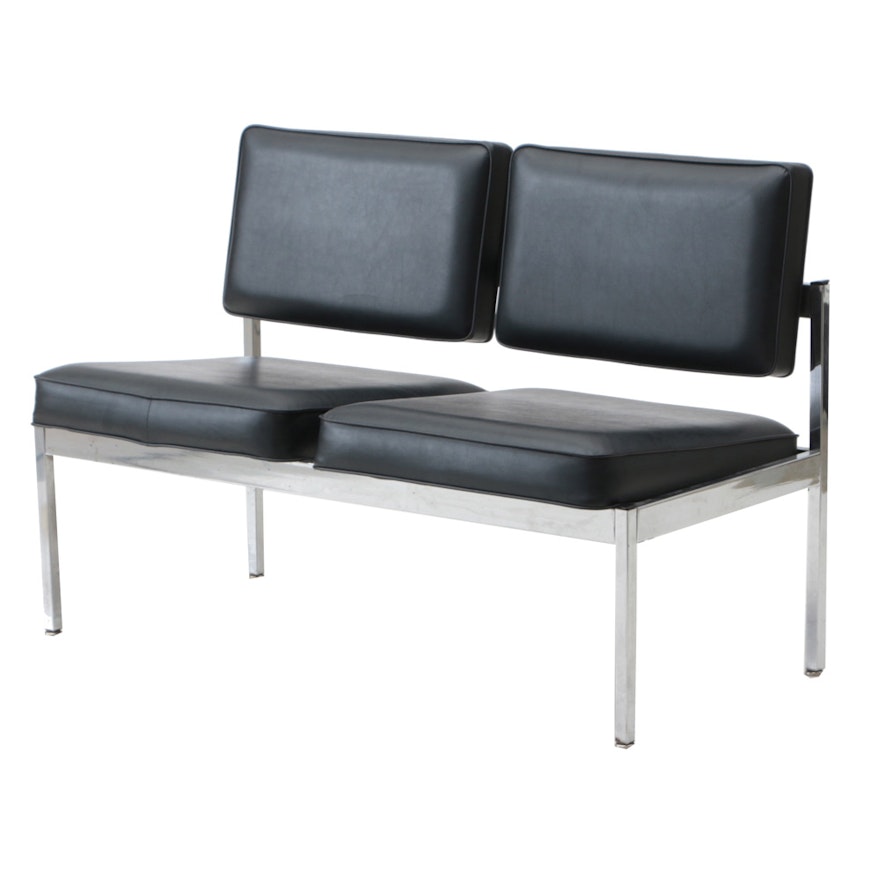 Chrome Framed Black Vinyl Bench by Delwood