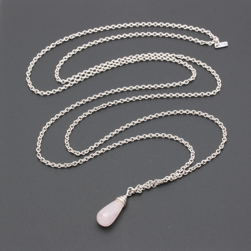 Sterling Silver Rose Quartz Endless Pendant Necklace