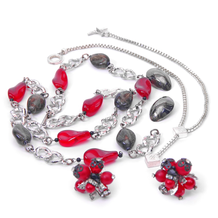 Silver, Red, and Black Costume Jewelry Assortment