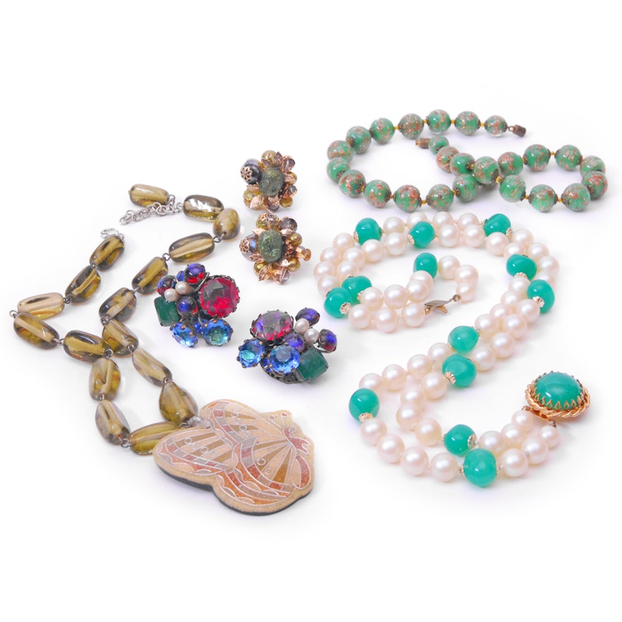 Green, White, And Gold Toned Costume Jewelry Collection