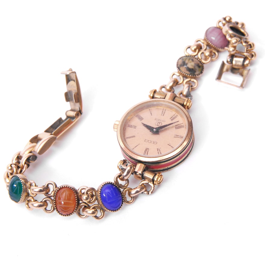 Gucci Wristwatch On Gemstone Scarab Bracelet