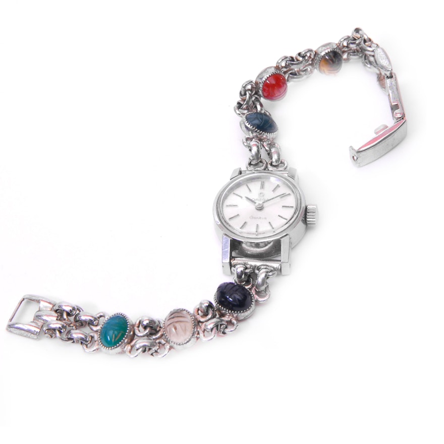 Omega Wristwatch On A Gemstone Scarab Bracelet
