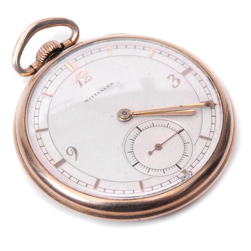 Wittnauer 10K Yellow Gold Plated Open Face Pocket Watch