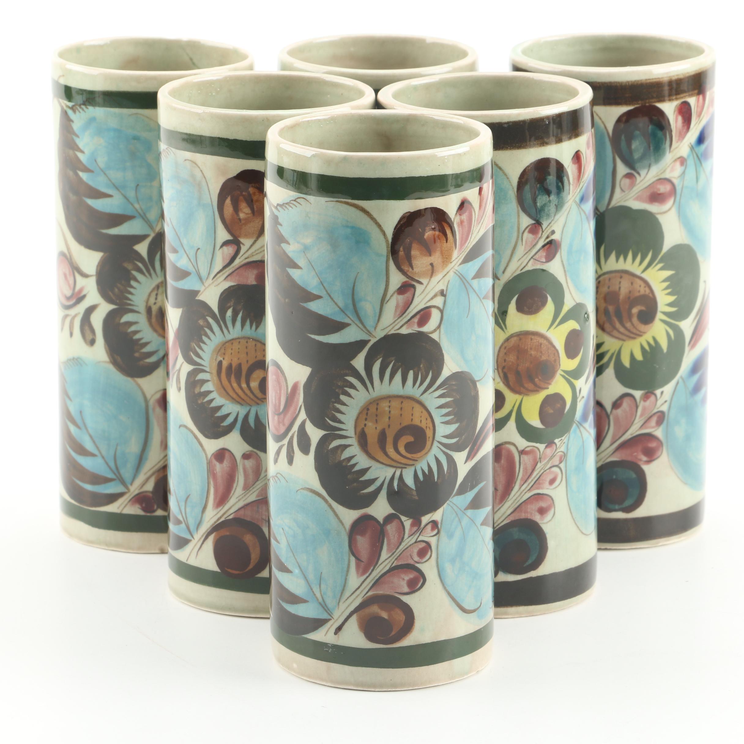 Vintage Mexican Art Pottery Hand-Painted Tumblers