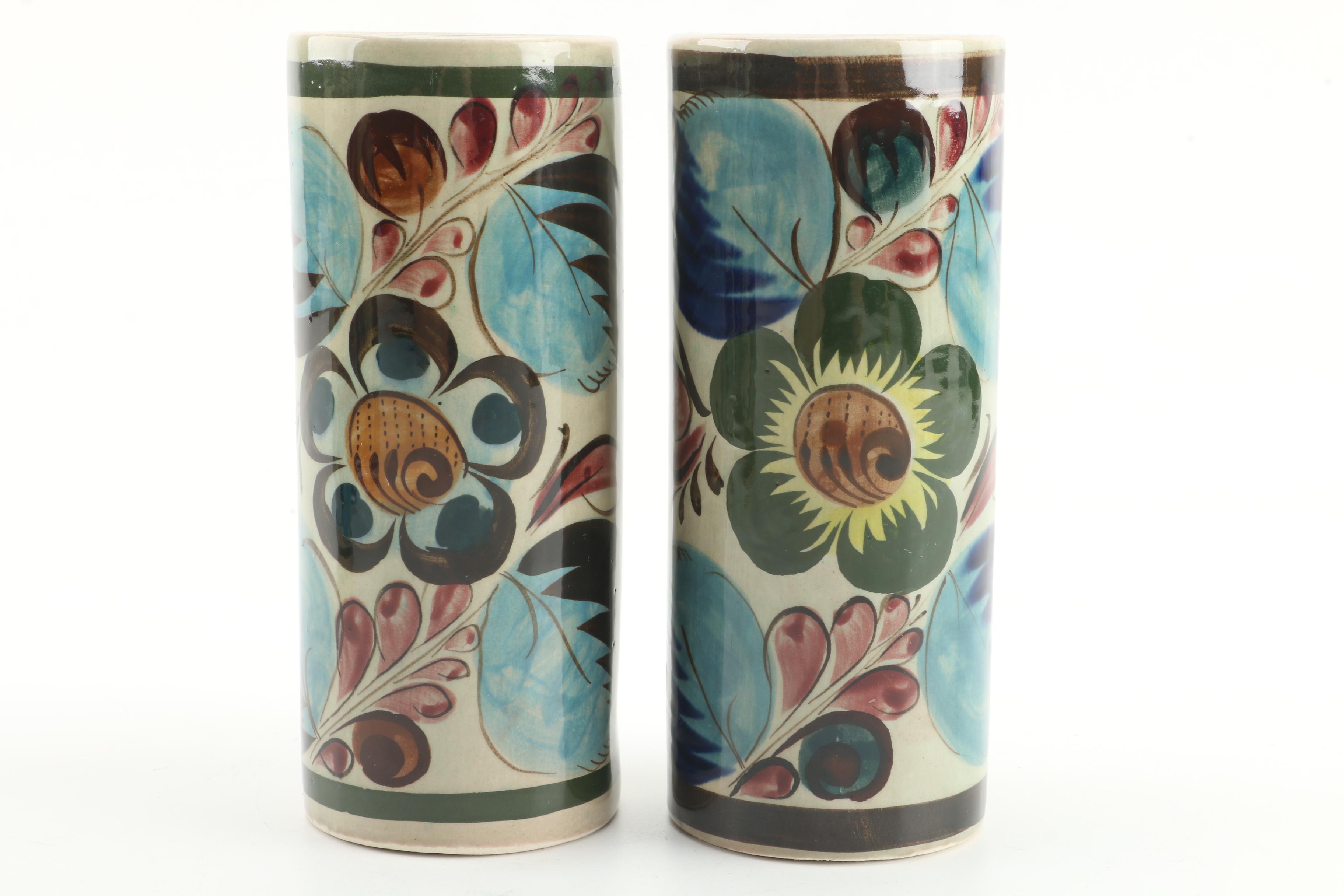 Vintage Mexican Art Pottery Hand-Painted Tumblers