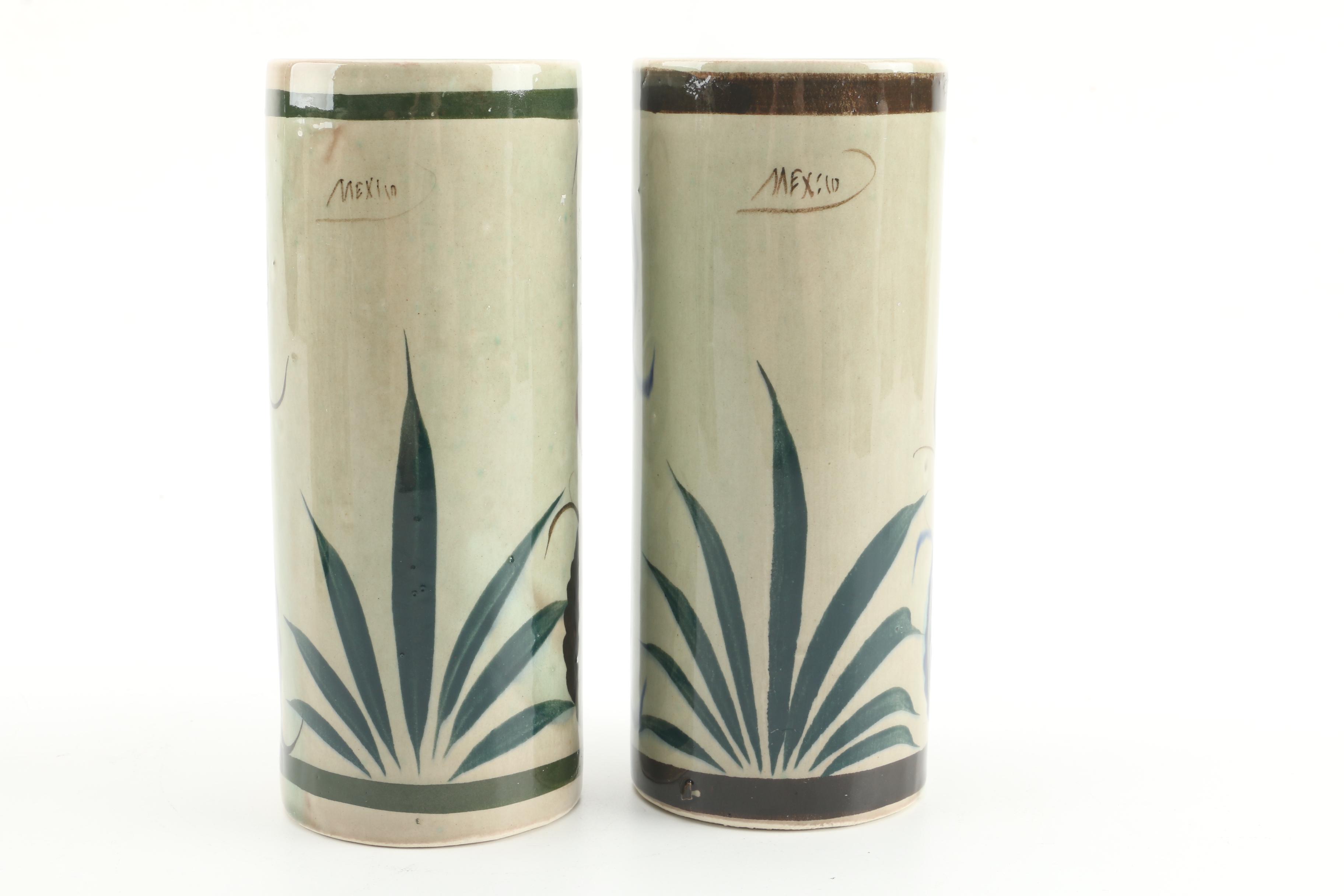 Vintage Mexican Art Pottery Hand-Painted Tumblers