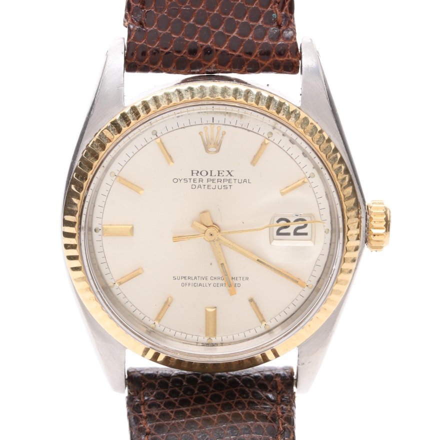 Circa 1969 Rolex Stainless Steel and 18K Yellow Gold Datejust Wristwatch