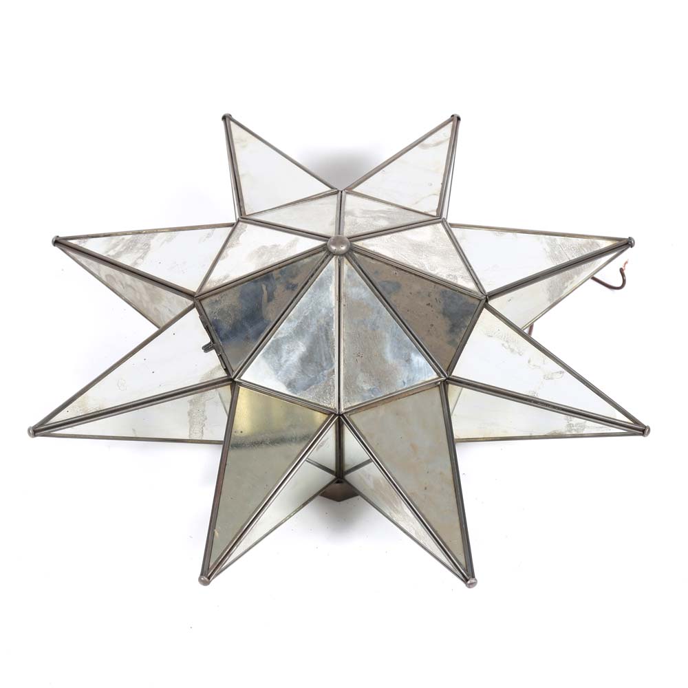 Moravian Star Mercury Glass Star Flush Mount Light Fixture
