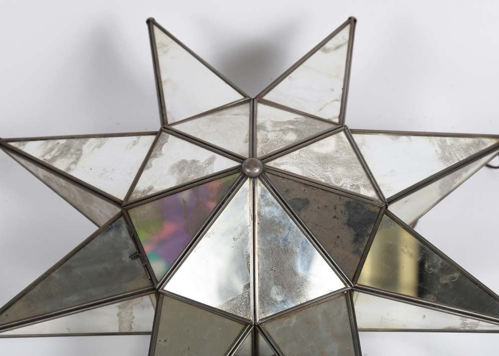 Moravian Star Mercury Glass Star Flush Mount Light Fixture