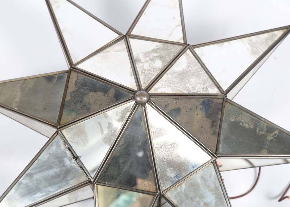 Moravian Star Mercury Glass Star Flush Mount Light Fixture