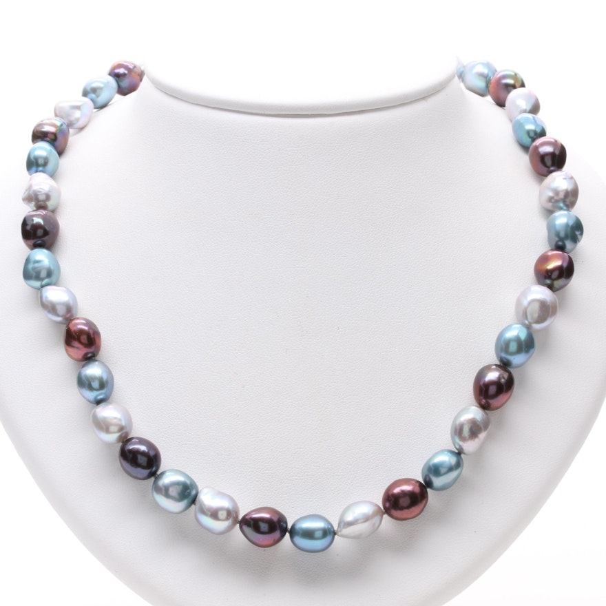 Sterling Silver Cultured Pearl and Diamond Necklace