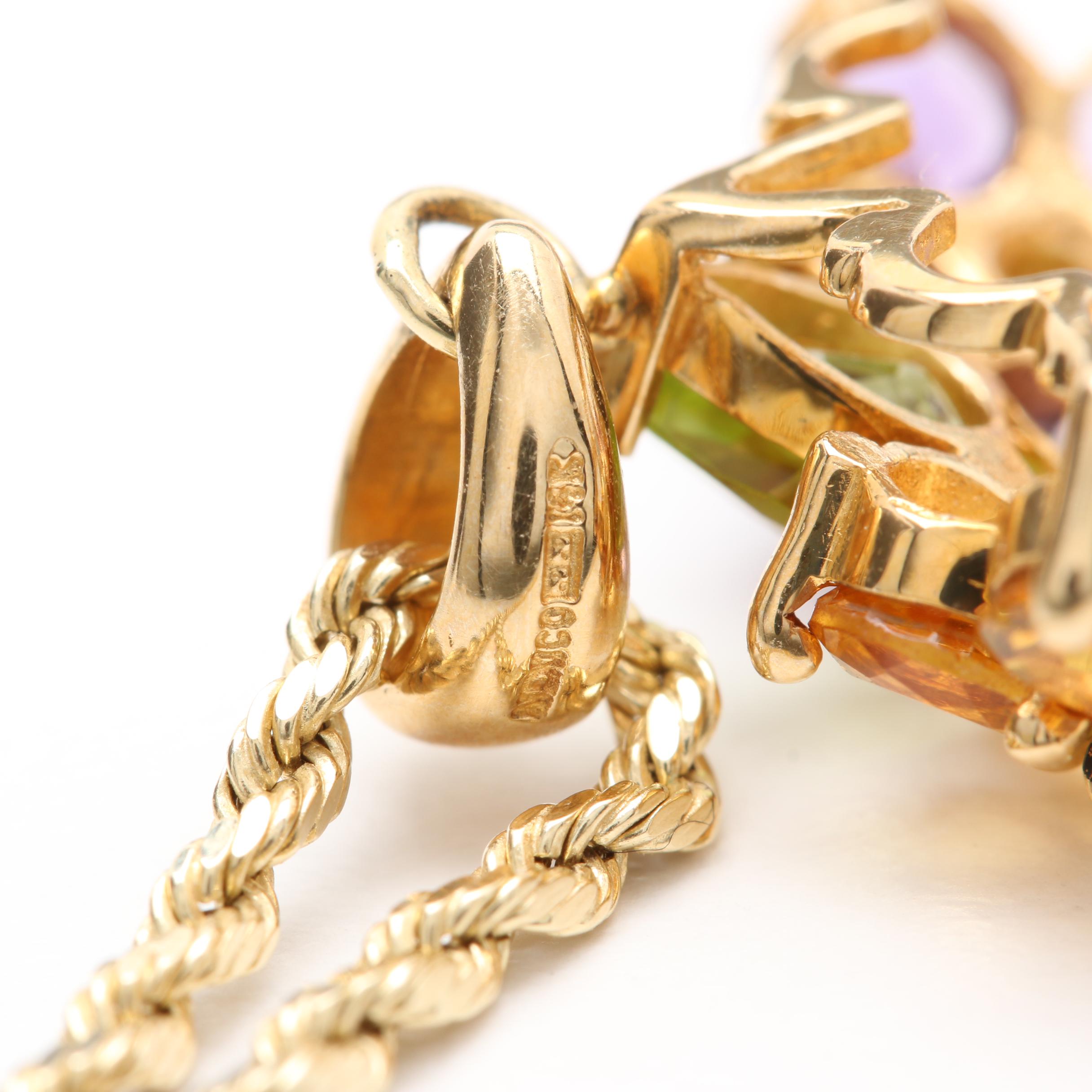 14K Yellow Gold Floral Gemstone Necklace