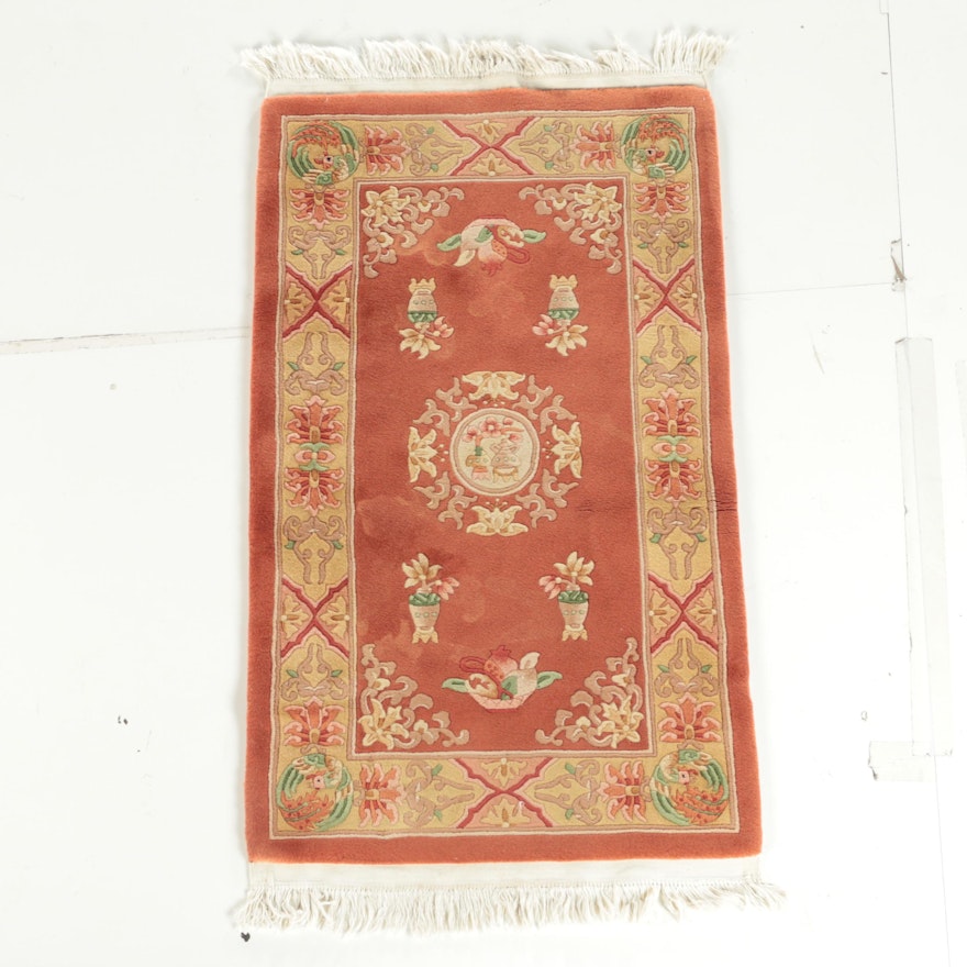Hand-Knotted Chinese Carved Wool Accent Rug