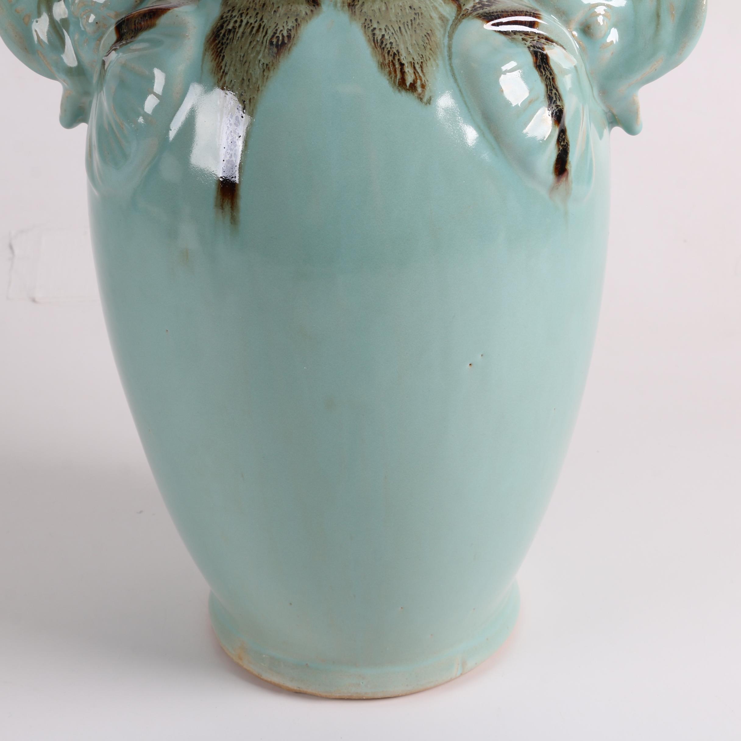 Three Hands Earthenware Drip Glazed Vases with Figurative Elephant Handles