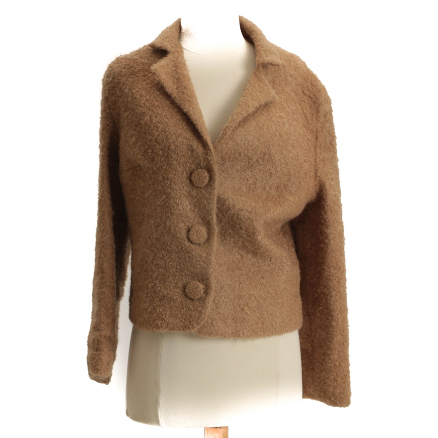 Vintage Camel-Colored Mohair Button-Front Jacket