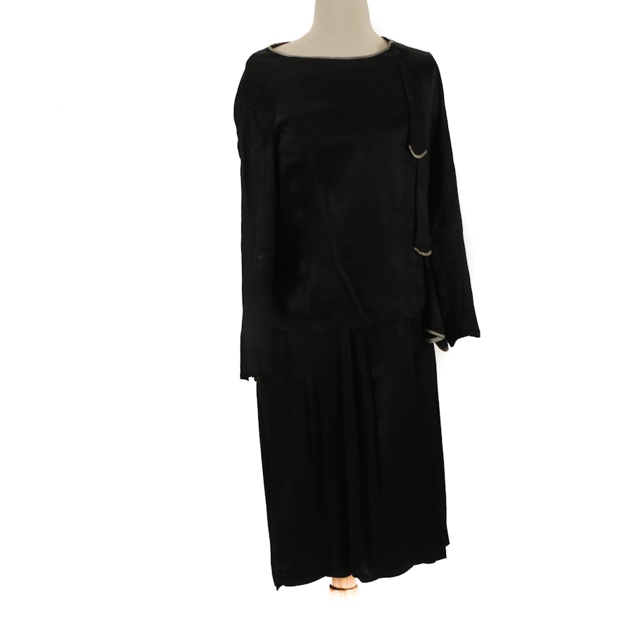 1920s-30s Vintage Black Satin Dress