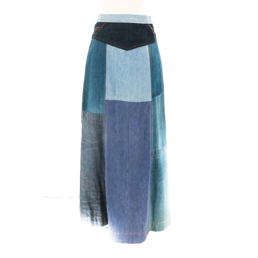 1970s Vintage Patchwork Denim Skirt