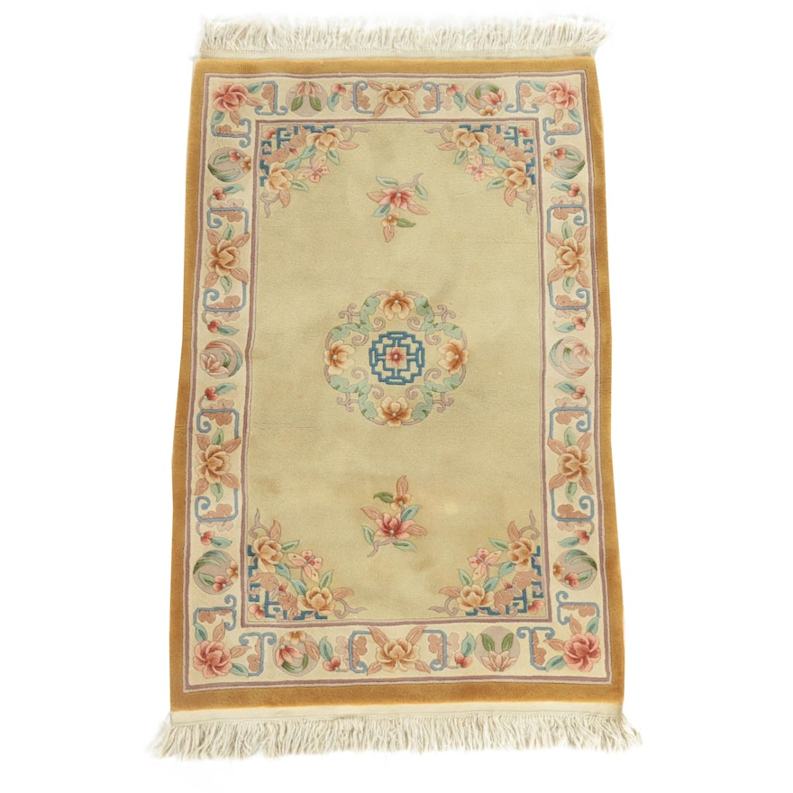 Hand-Knotted Chinese Medallion Carved Wool Accent Rug