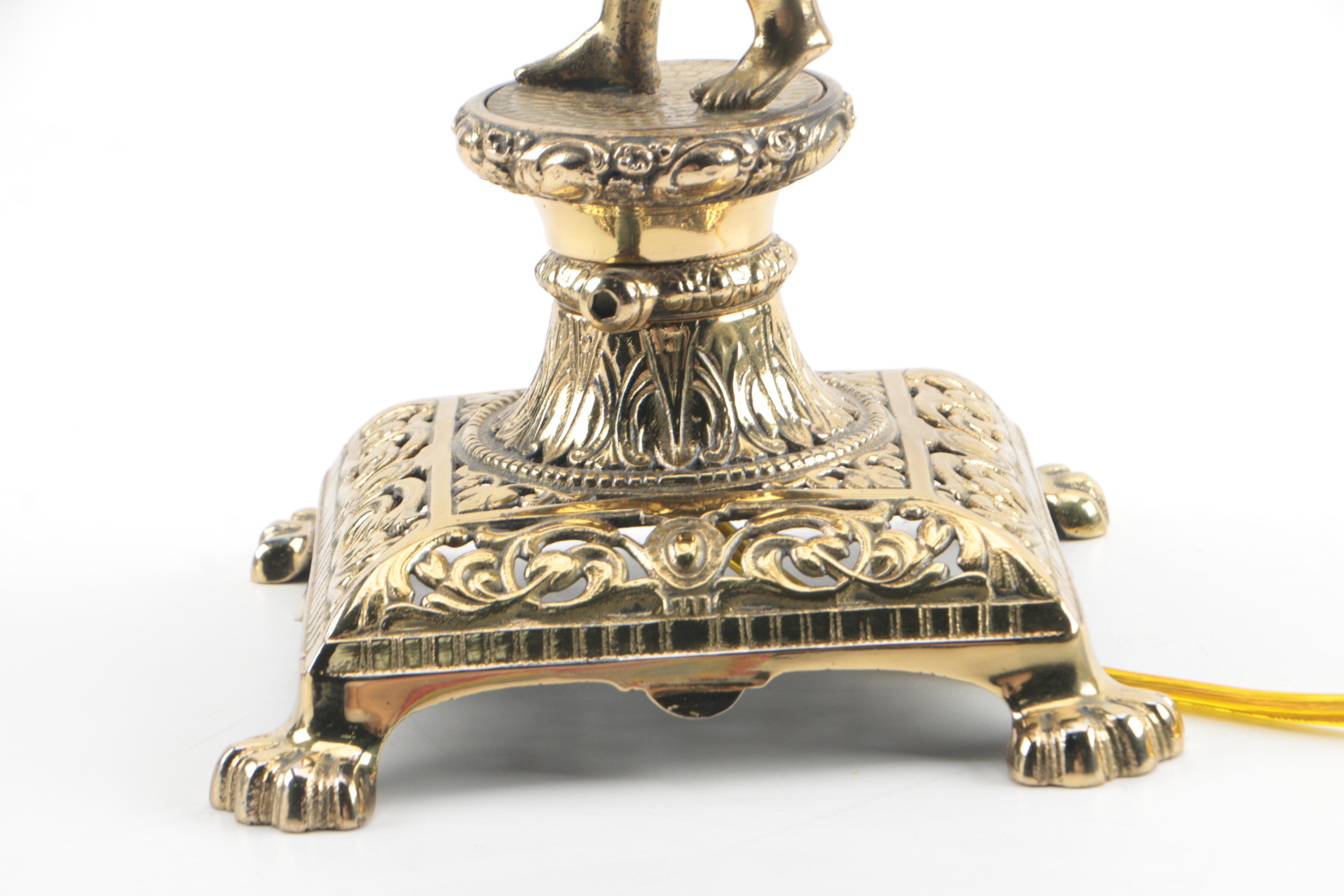 Vintage Brass Figural Lamp with Victorian Style Glass Beaded Shade