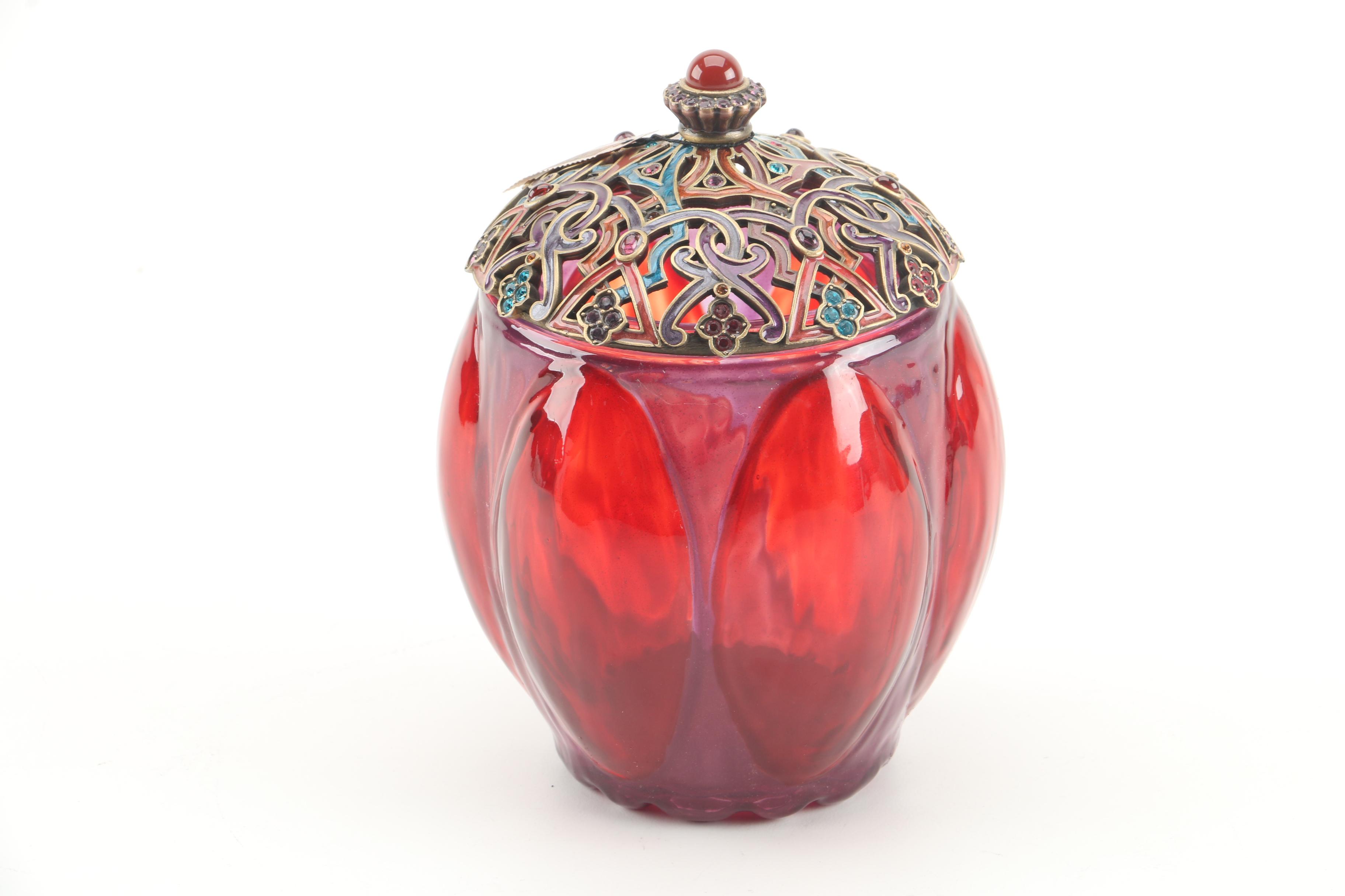 Jay Strongwater Arabesque Lidded Jar Featuring Enamel and Crystal Accents