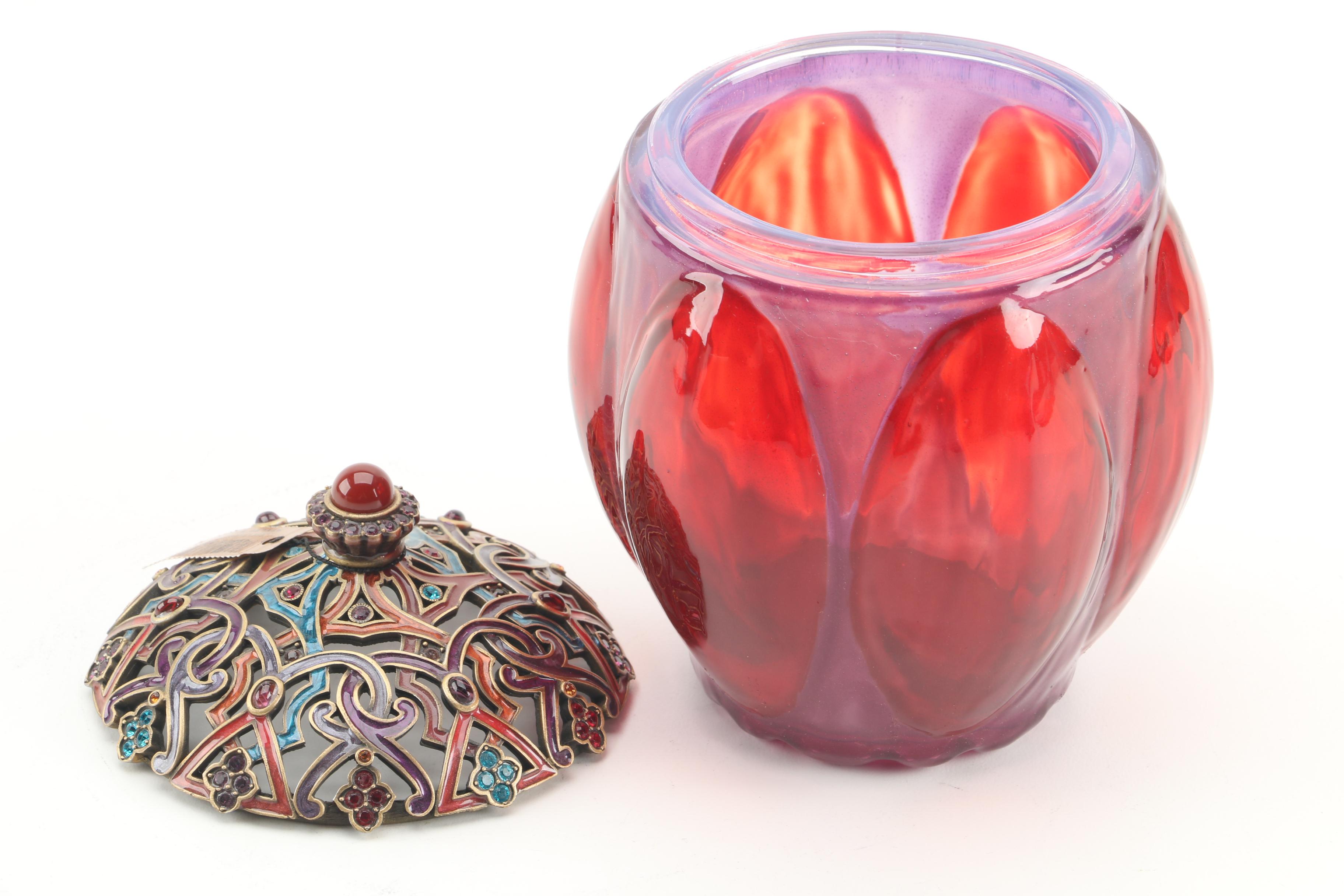 Jay Strongwater Arabesque Lidded Jar Featuring Enamel and Crystal Accents