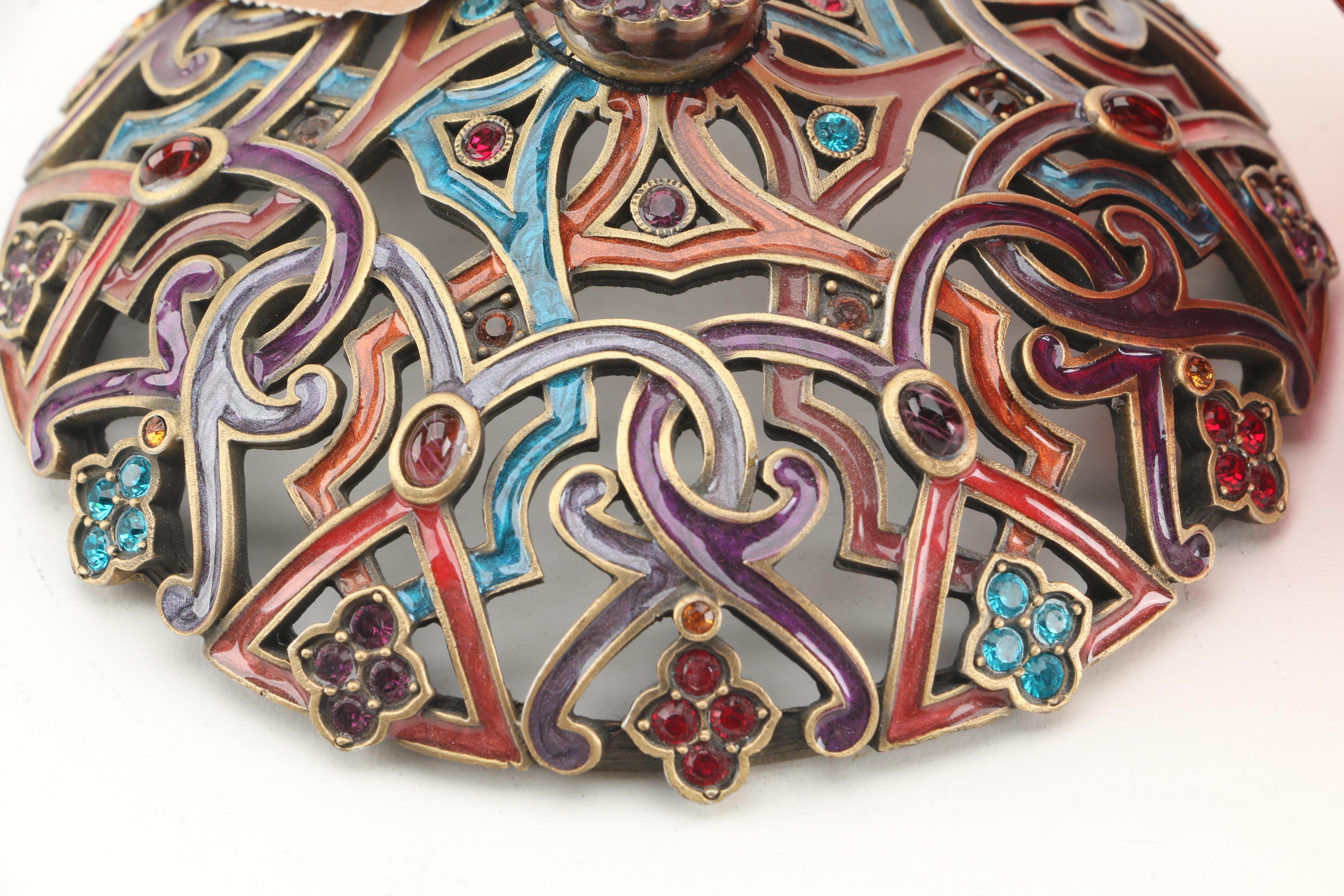 Jay Strongwater Arabesque Lidded Jar Featuring Enamel and Crystal Accents
