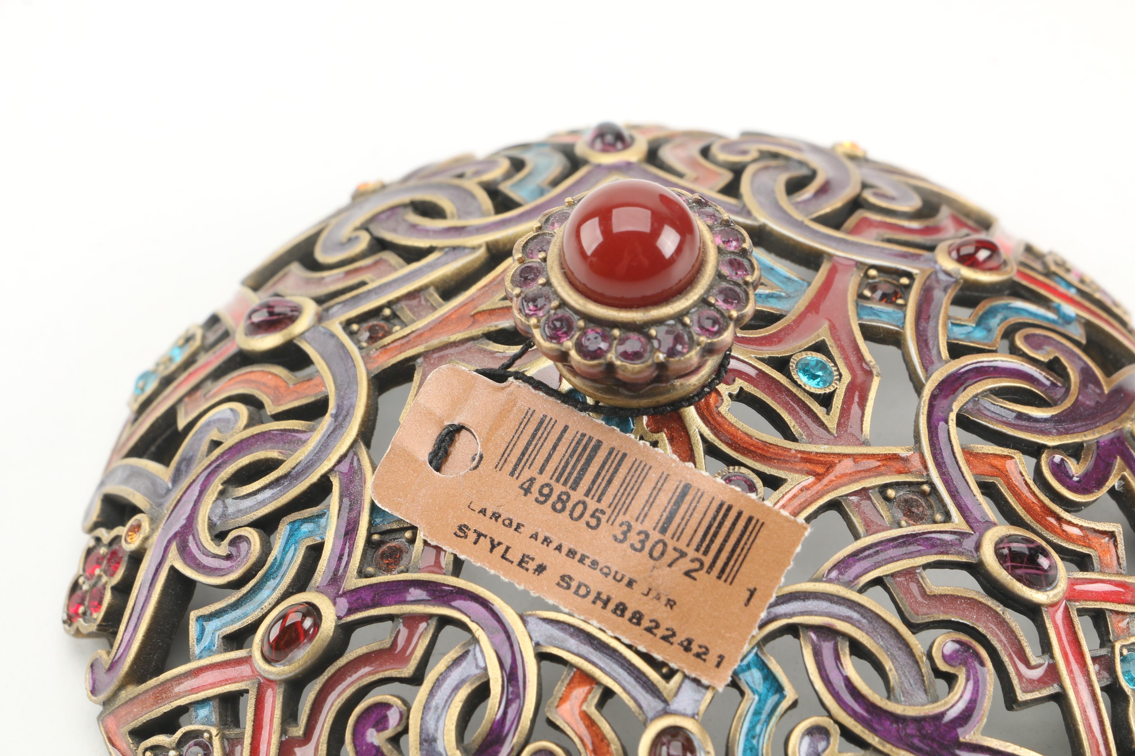 Jay Strongwater Arabesque Lidded Jar Featuring Enamel and Crystal Accents