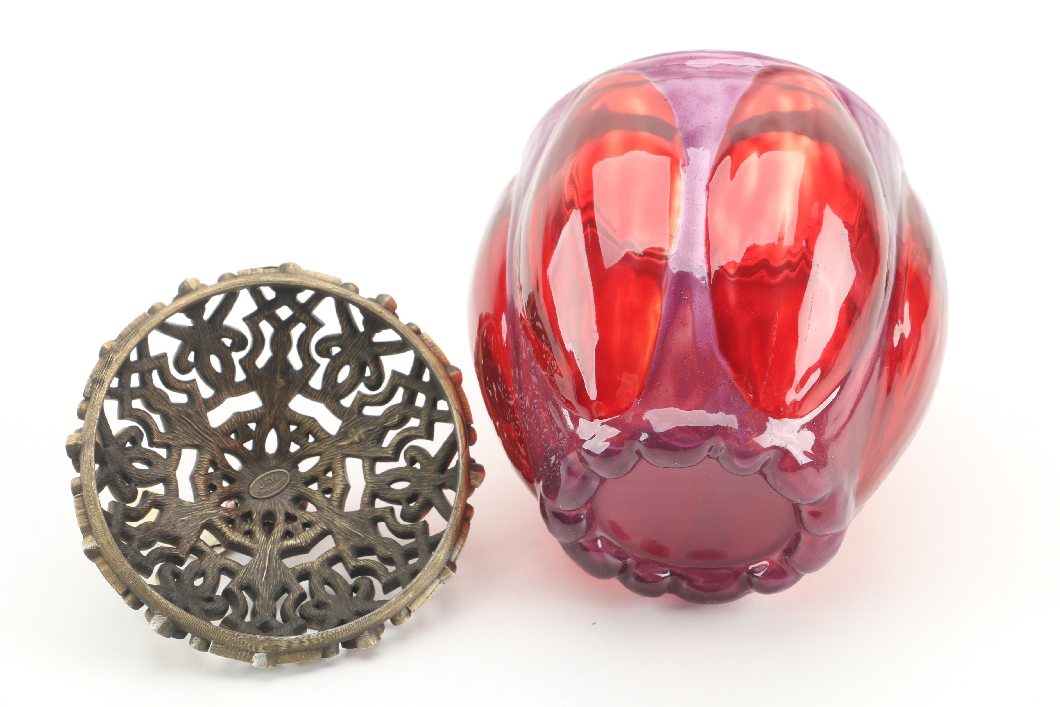 Jay Strongwater Arabesque Lidded Jar Featuring Enamel and Crystal Accents