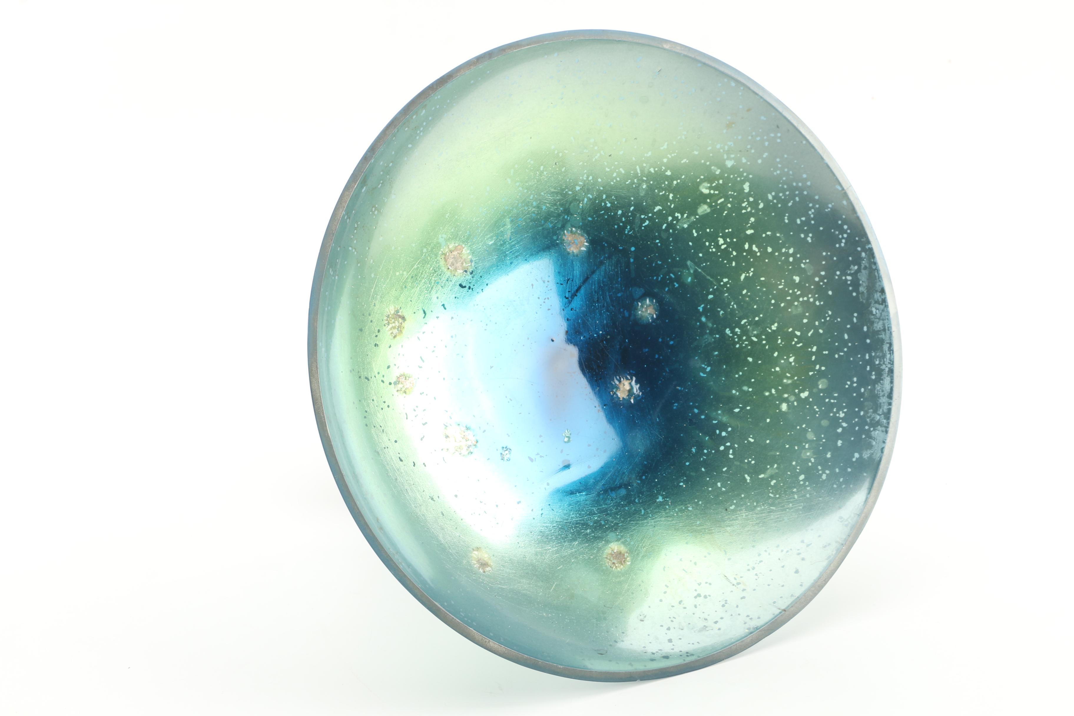 Blue and Silver Toned Compote Stand with Glass Bowl Insert