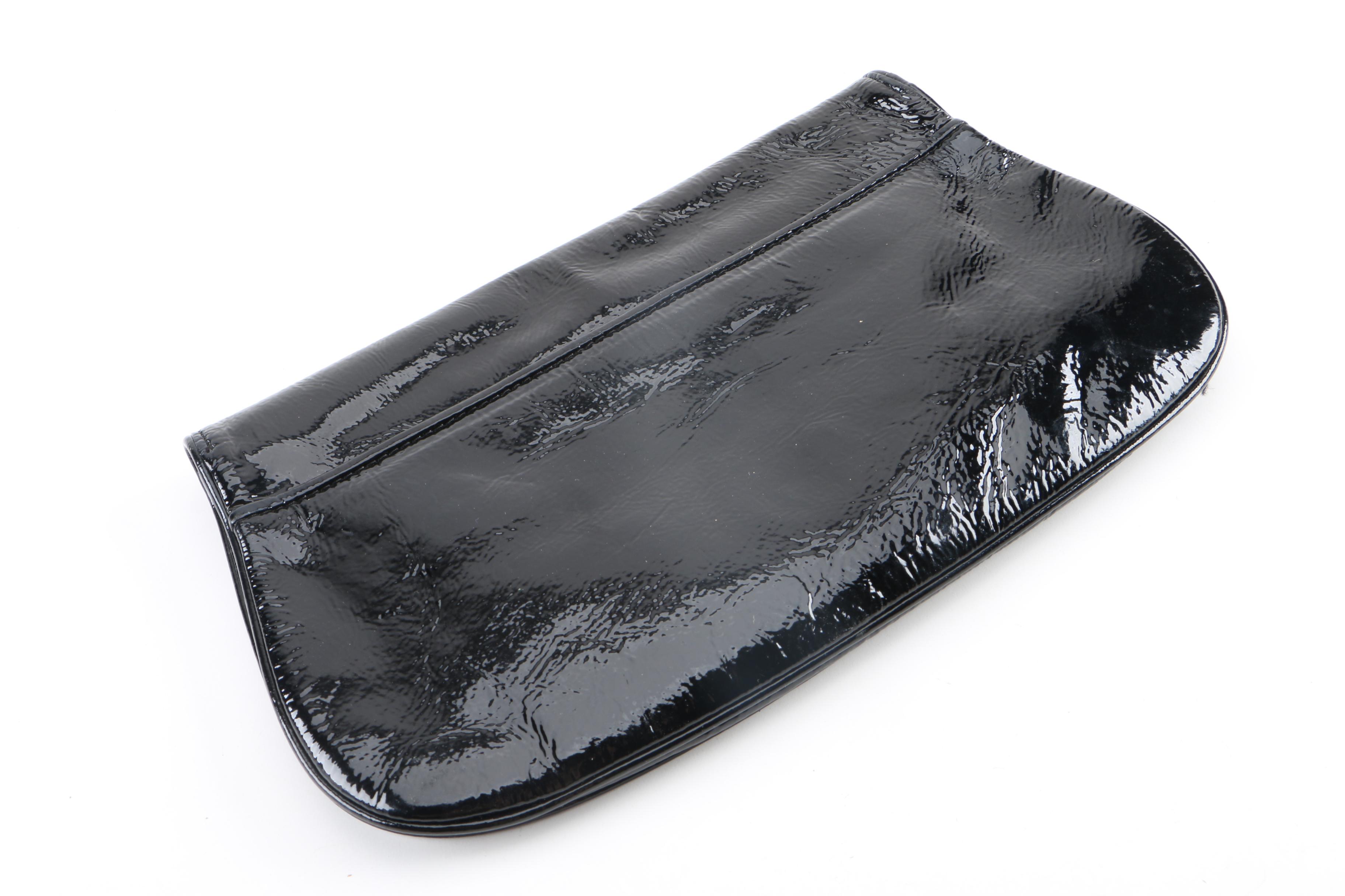Tory Burch Black Patent Leather Logo Clutch