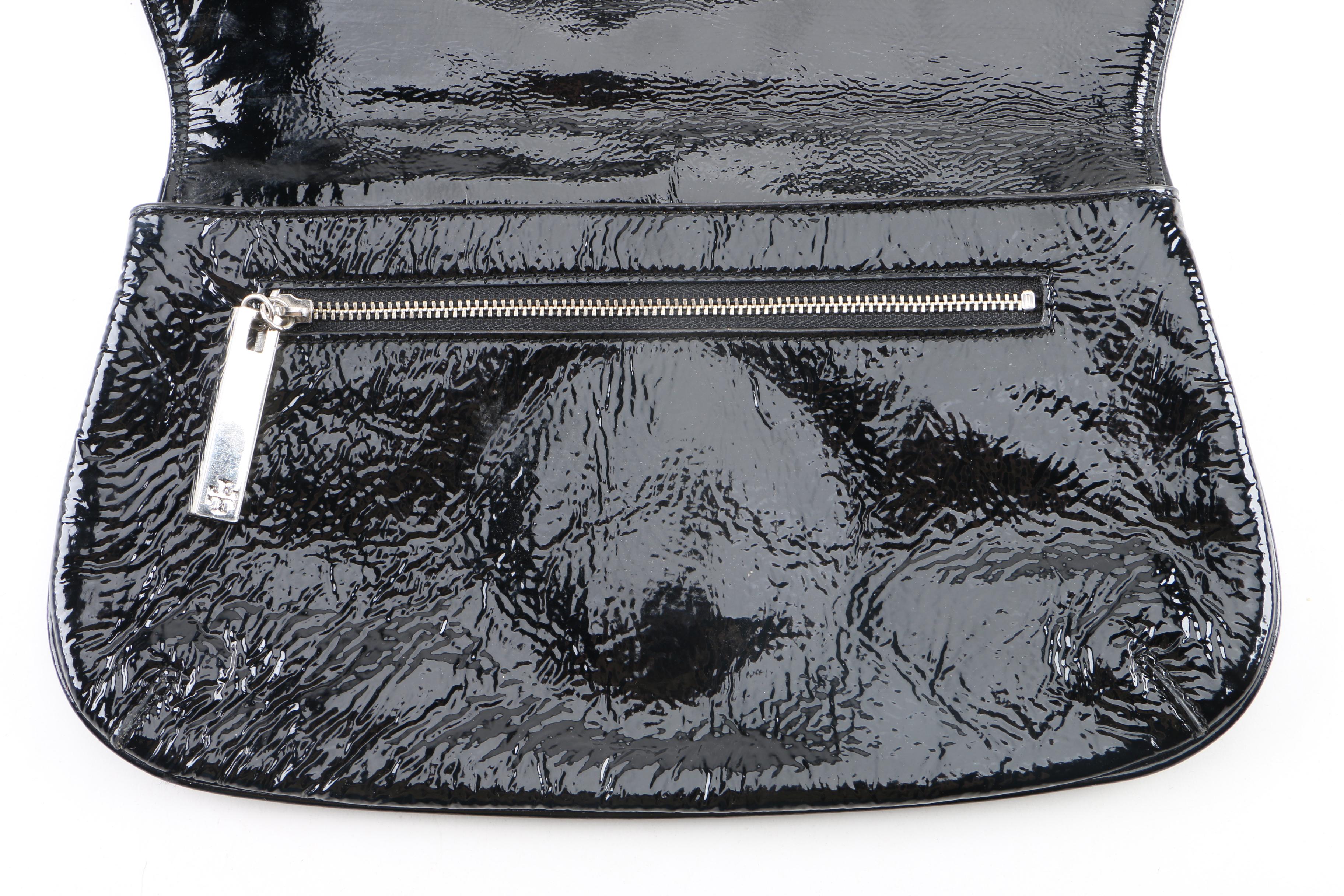 Tory Burch Black Patent Leather Logo Clutch